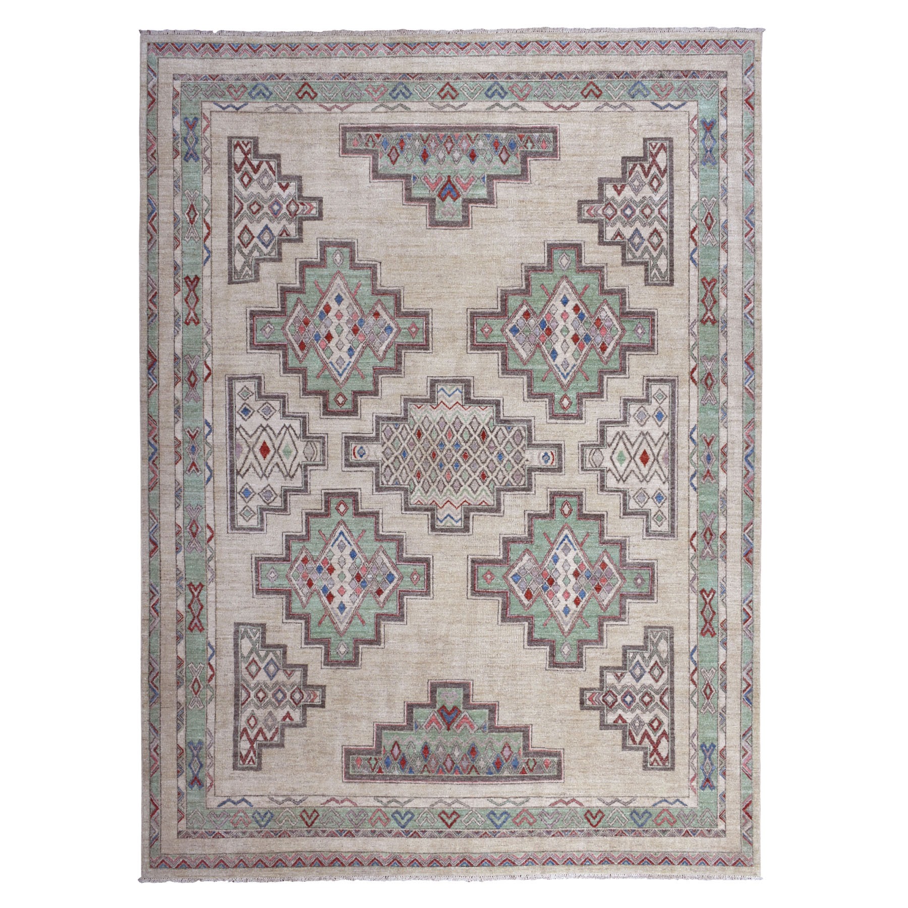9-x11-10  Peshawar With Berber Motifs,Pop Of Color Pure Wool Hand Knotted Oriental Rug 