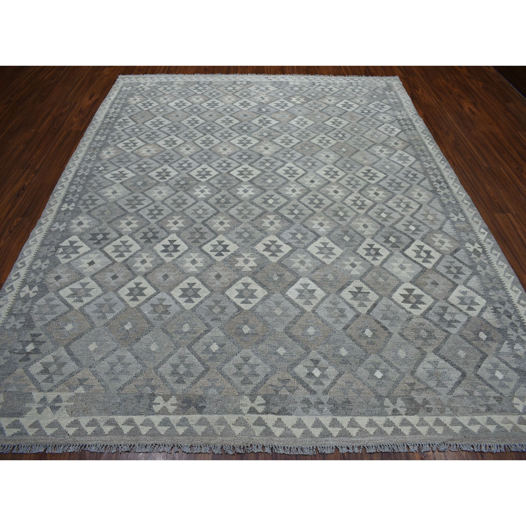 8-1 x9-10  Undyed Natural Wool Afghan Kilim Reversible Hand Woven Oriental Rug 