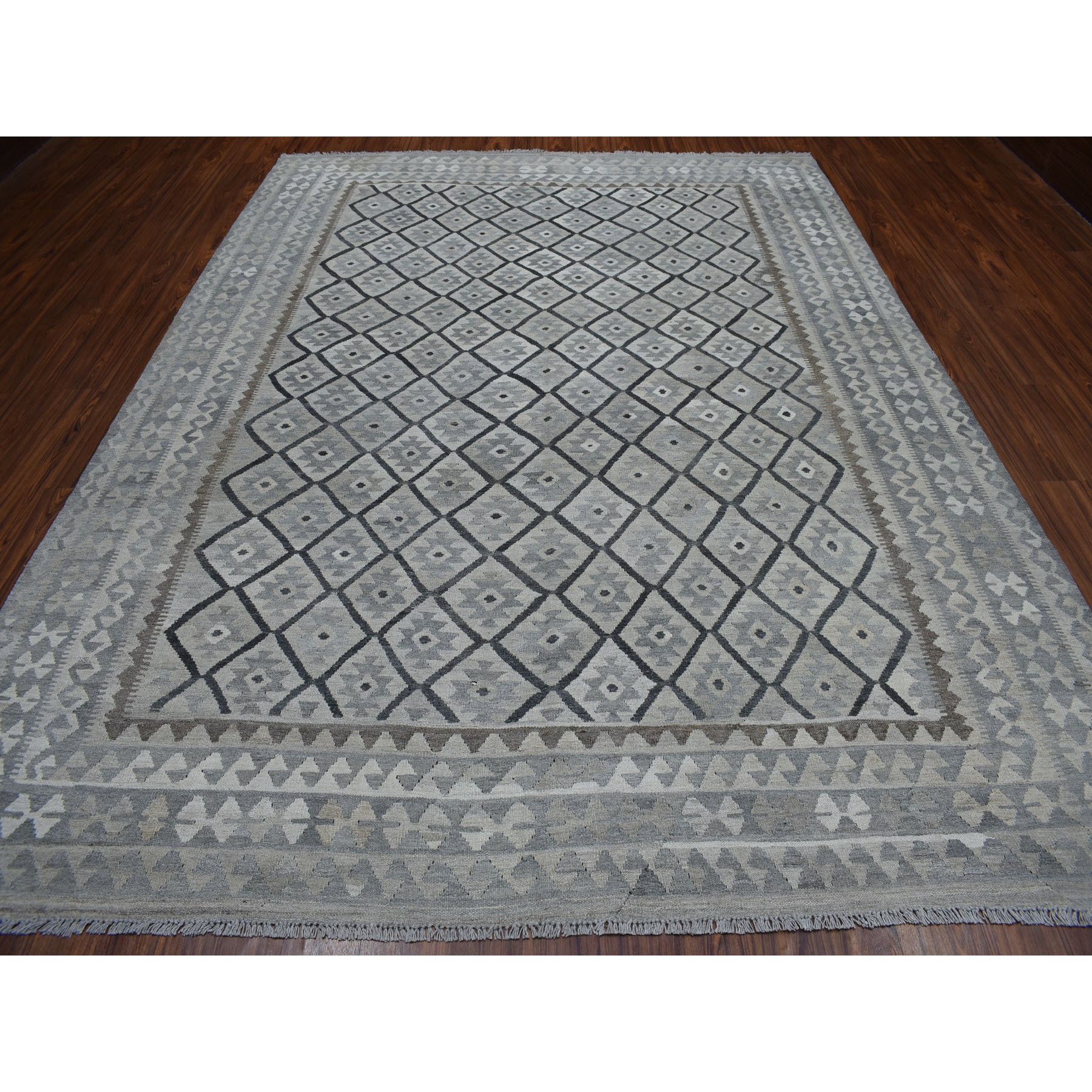 8-5 x11-3  Undyed Natural Wool Afghan Kilim Reversible Hand Woven Oriental Rug 