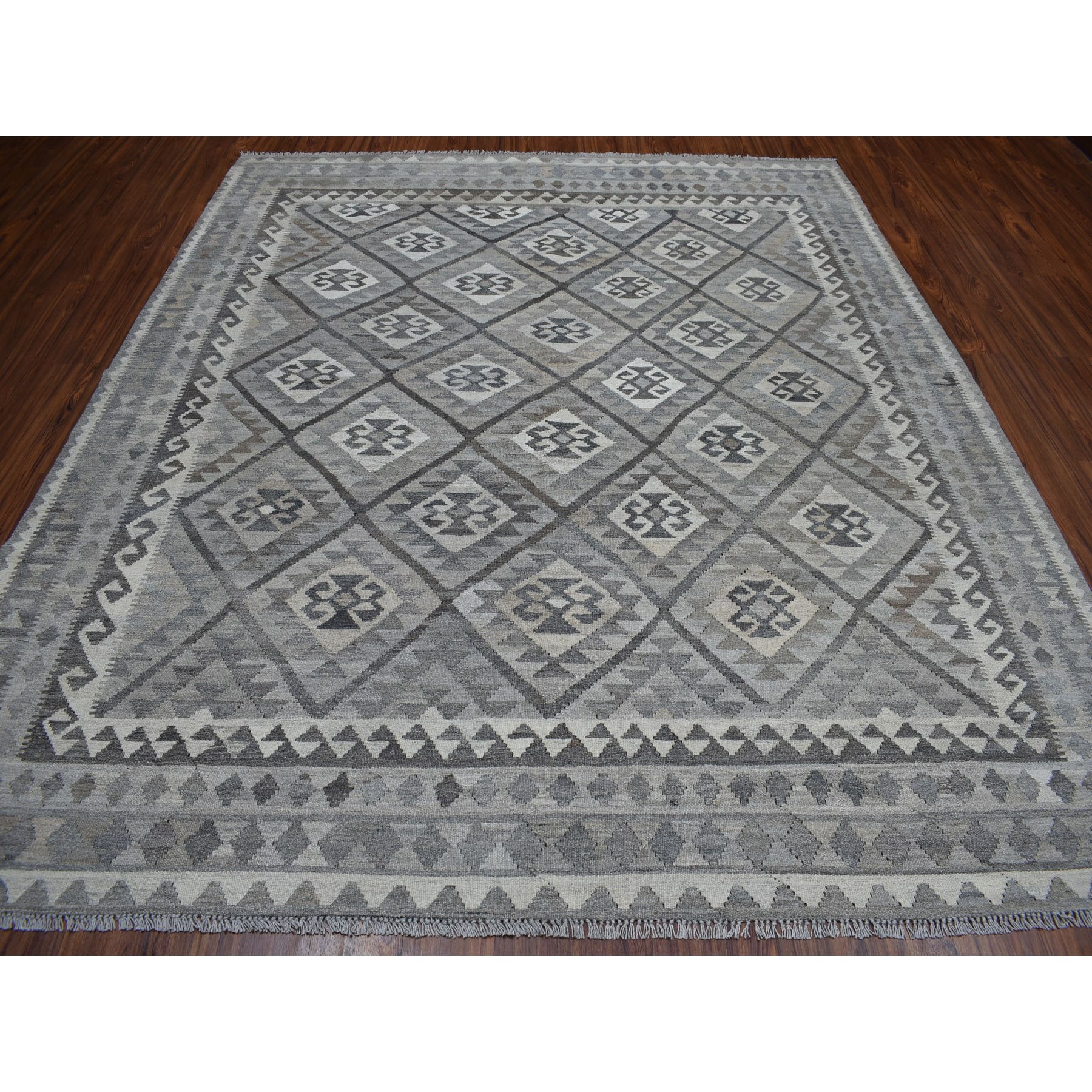 8-4 x9-5  Undyed Natural Wool Afghan Kilim Reversible Hand Woven Oriental Rug 