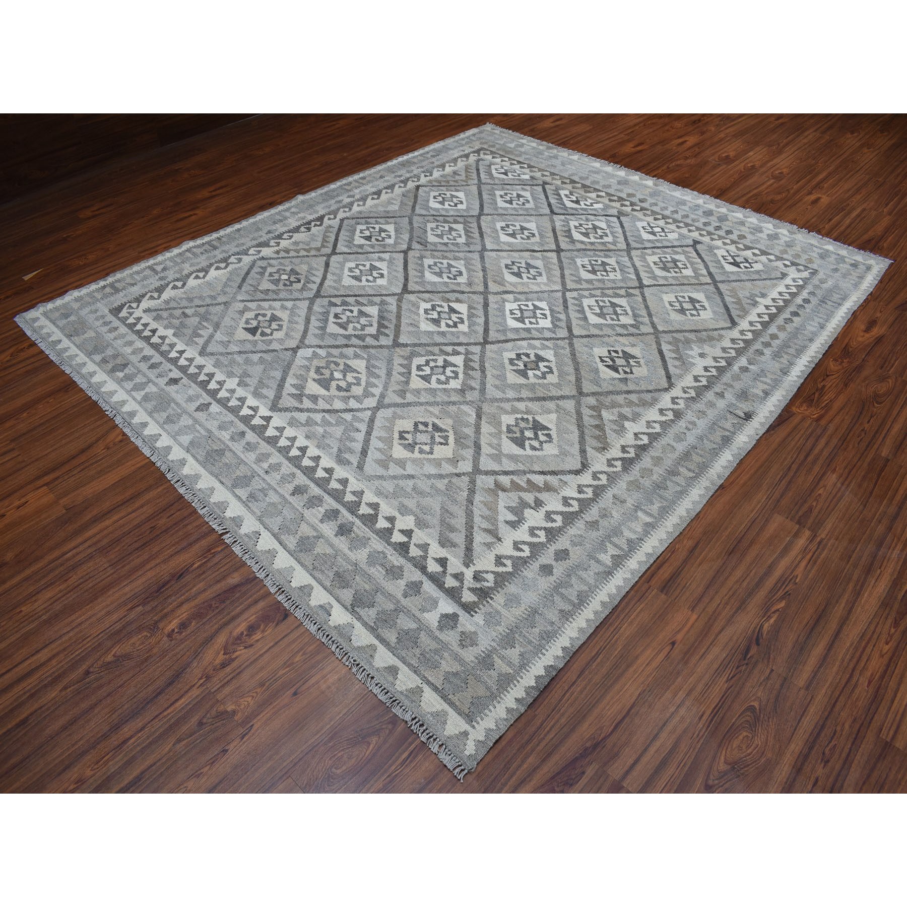 8-4 x9-5  Undyed Natural Wool Afghan Kilim Reversible Hand Woven Oriental Rug 