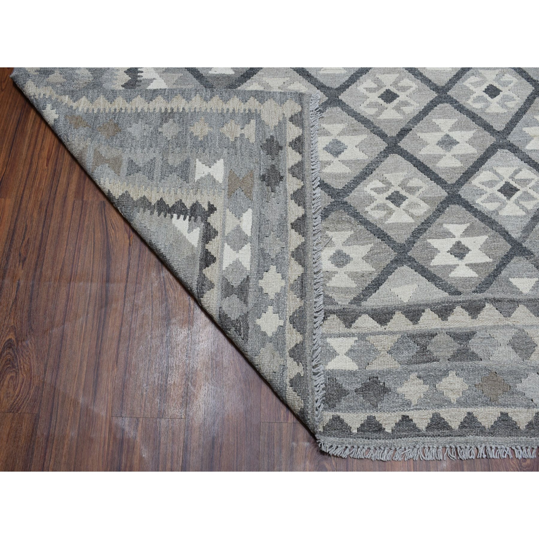 8-2 x9-8  Undyed Natural Wool Afghan Kilim Reversible Hand Woven Oriental Rug 