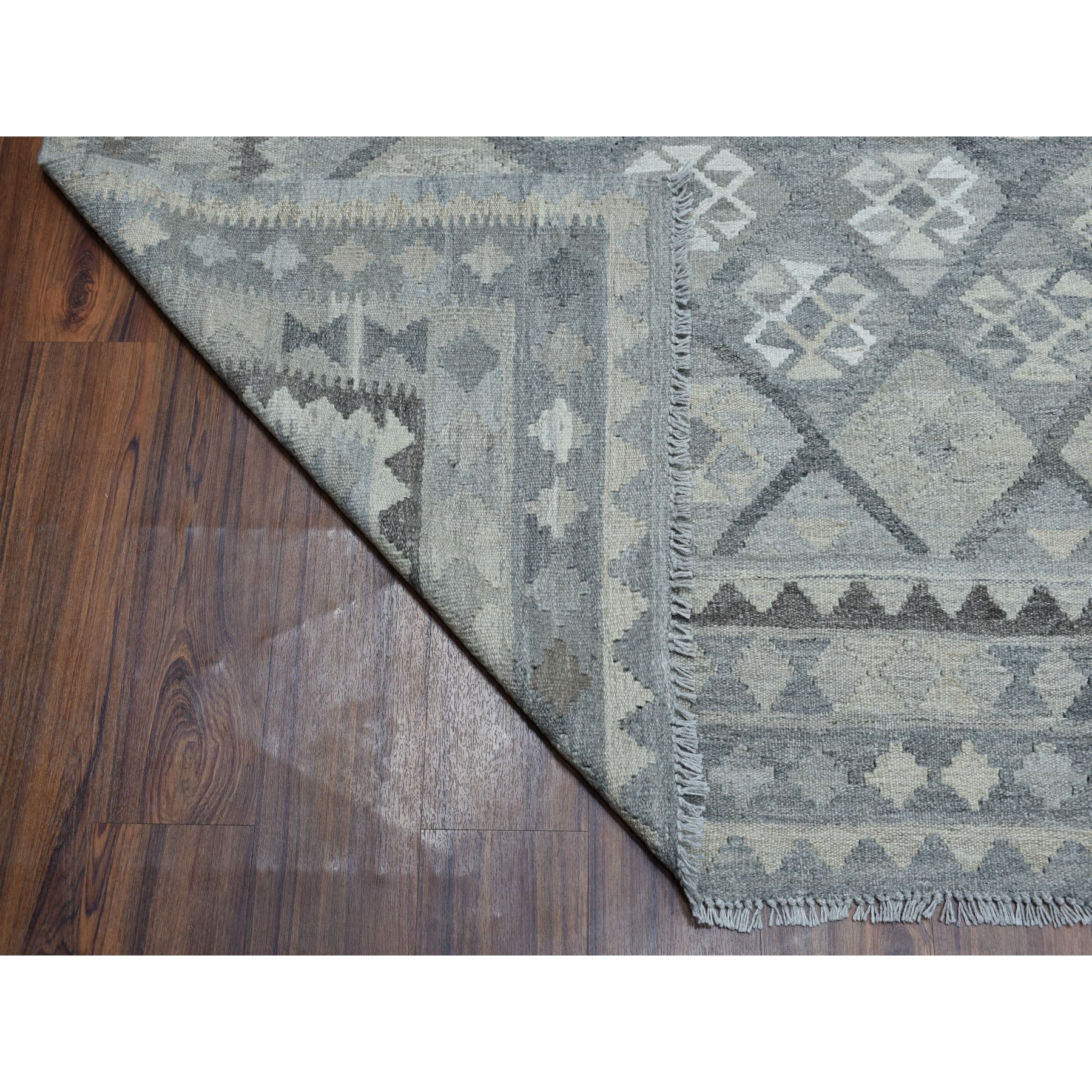 8-4 x10- Undyed Natural Wool Afghan Kilim Reversible Hand Woven Oriental Rug 