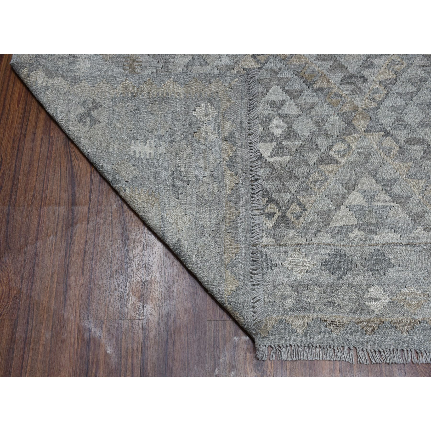 6-6 x9-7  Undyed Natural Wool Afghan Kilim Reversible Hand Woven Oriental Rug 