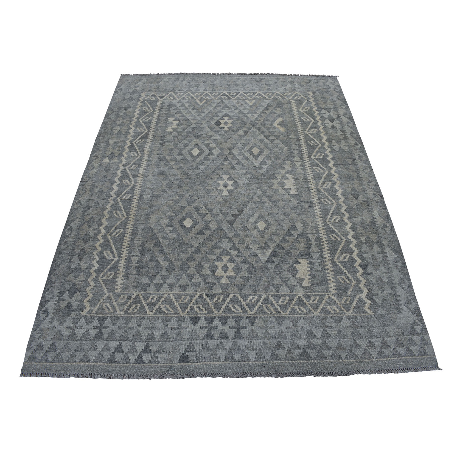 5-x6-6  Afghan Kilim Organic Wool Flat Wave Reversible Hand Woven Oriental Rug 