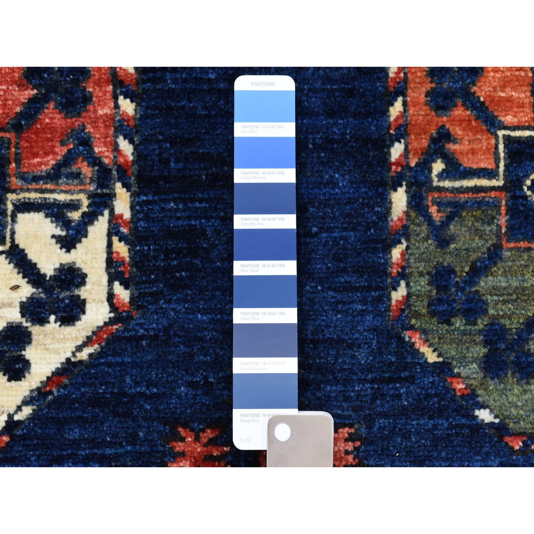 5-1 x6-8  Blue Afghan Ersari Natural Dyes Elephant Feet Design Pure Wool Hand Knotted Oriental Rug 