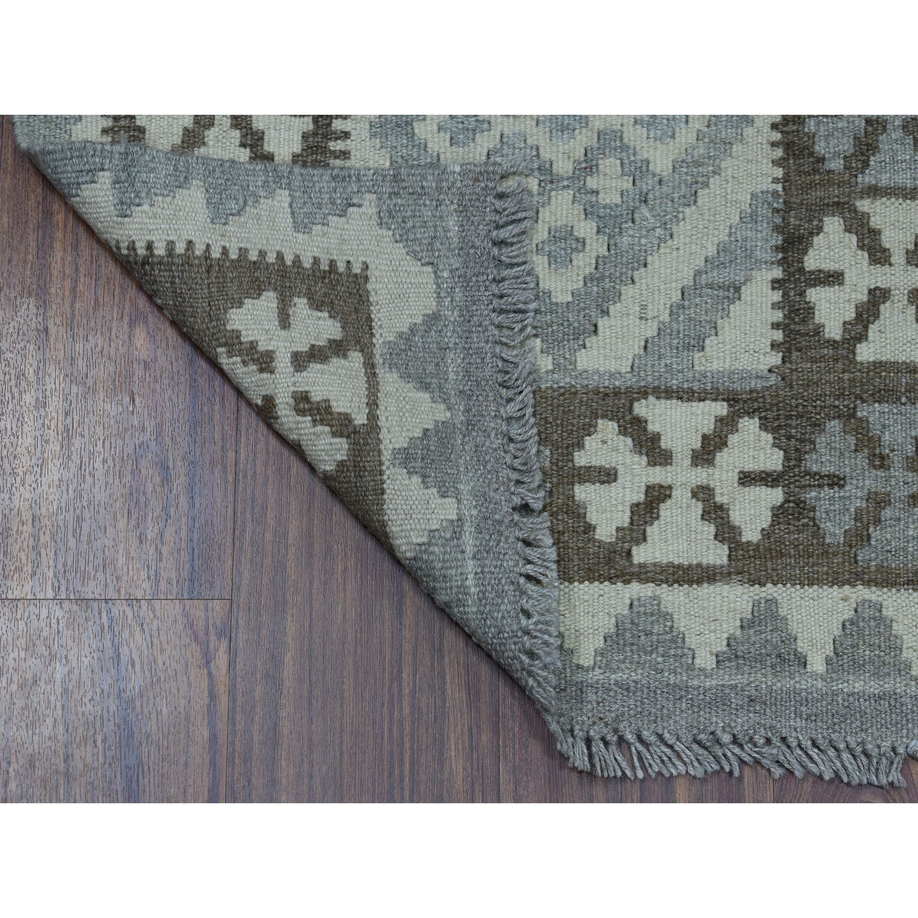 2-1 x3- Undyed Natural Wool Afghan Kilim Reversible Hand Woven Oriental Rug 