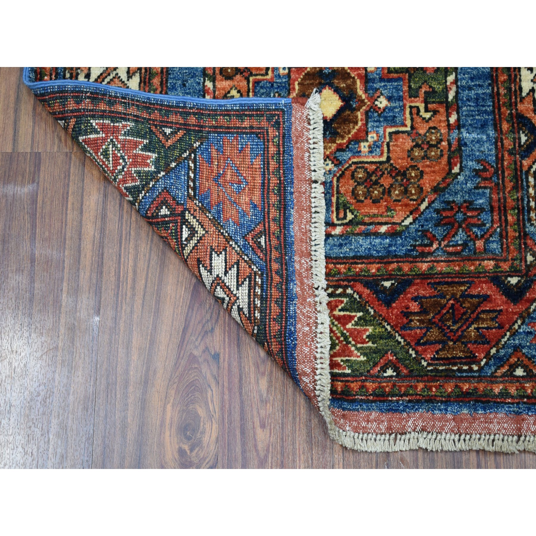 2-8 x9-2  Blue Afghan Ersari Runner Elephant Feet Design Pure Wool Hand Knotted Oriental Rug 