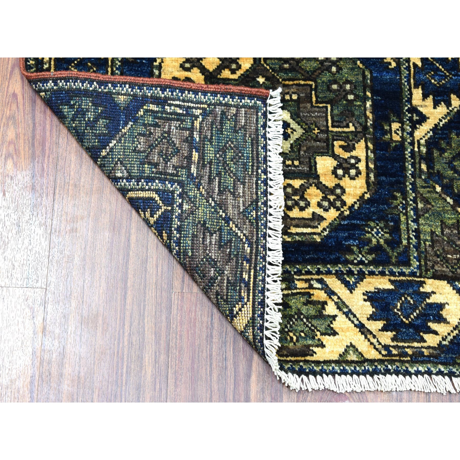 2-x2-10  Blue Afghan Ersari Elephant Feet Design Hand Knotted Pure Wool Oriental Rug 