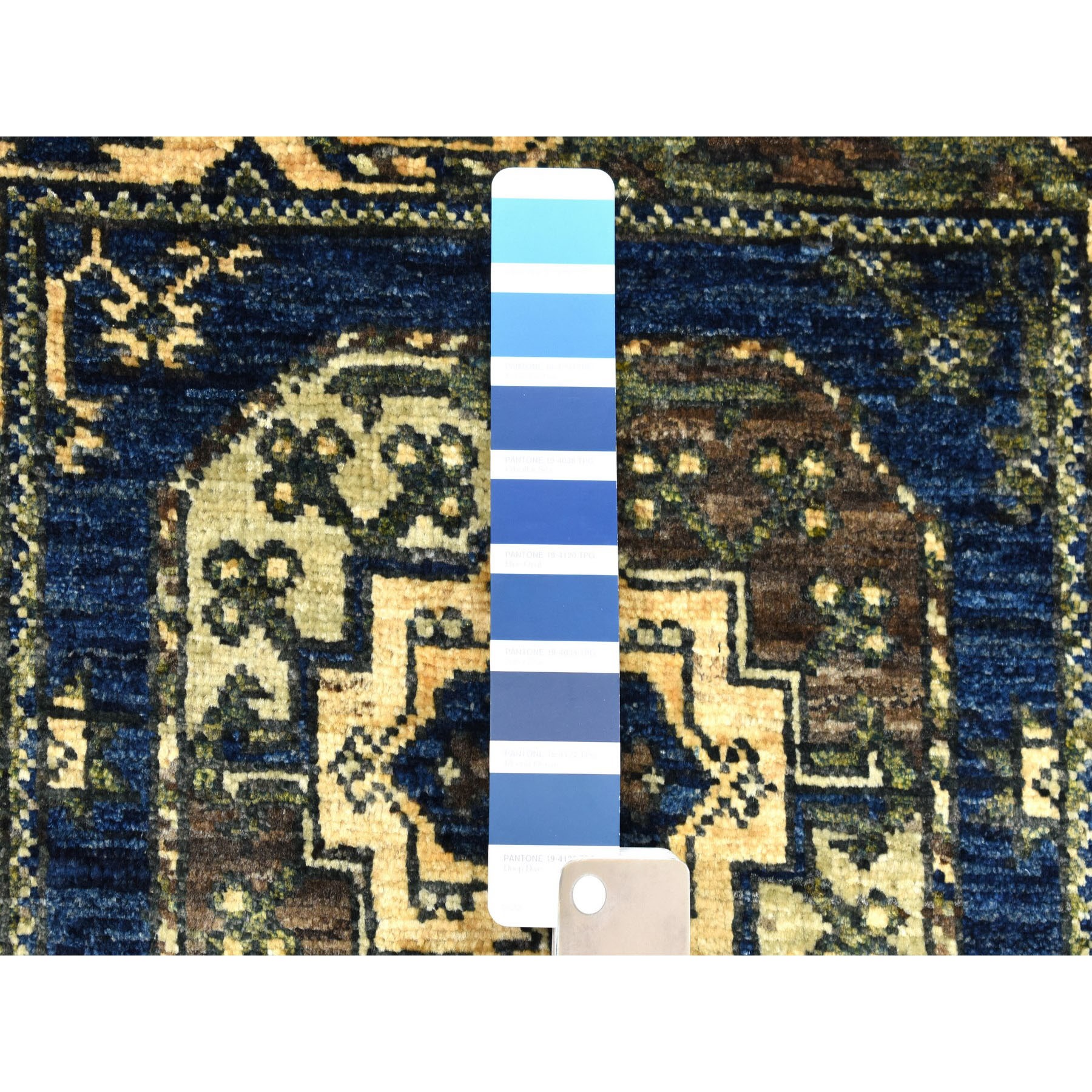 2-x2-10  Blue Afghan Ersari Elephant Feet Design Hand Knotted Pure Wool Oriental Rug 