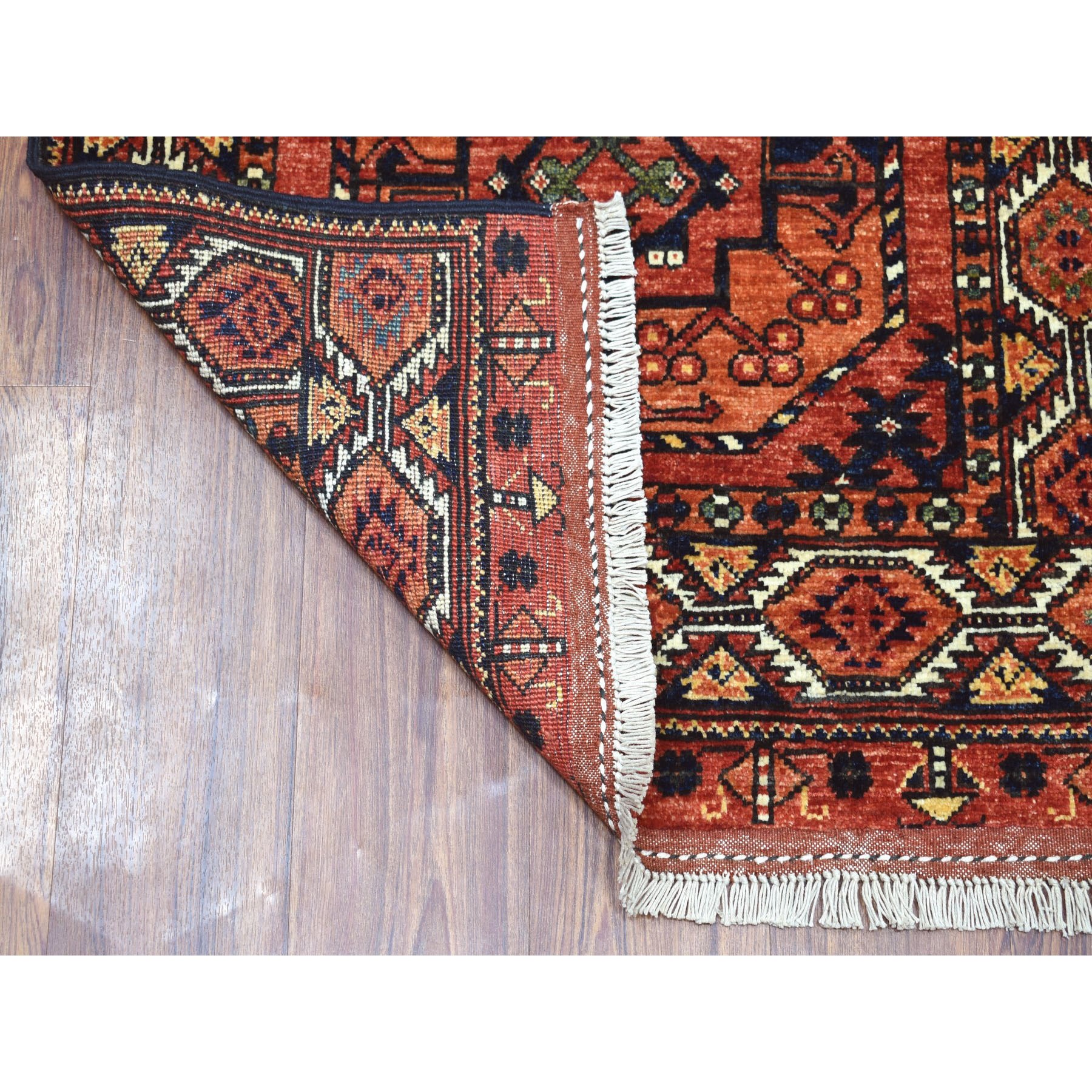 2-8 x4- Red Afghan Ersari Elephant Feet Design Pure Wool Hand Knotted Oriental Rug 