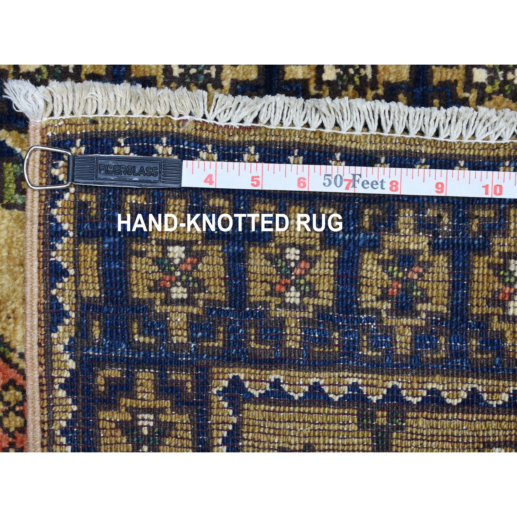 1-10 x2-10  Yellow Afghan Ersari Elephant Feet Design Pure Wool Hand Knotted Oriental Rug 