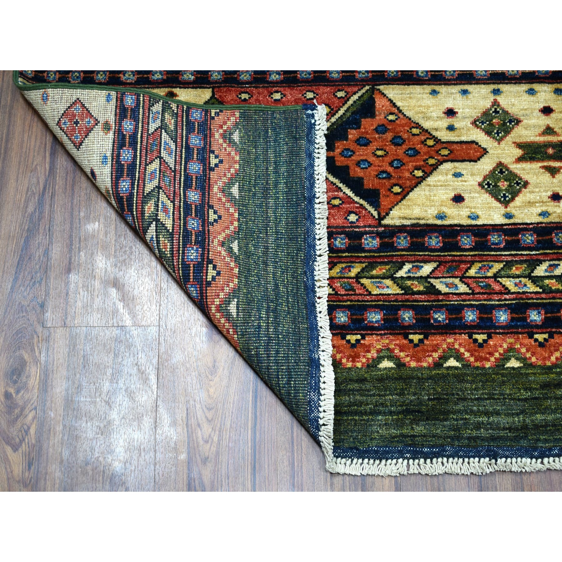 4-10 x6-3  Green Afghan Ersari Geometric Design Pure Wool Hand Knotted Oriental Rug 