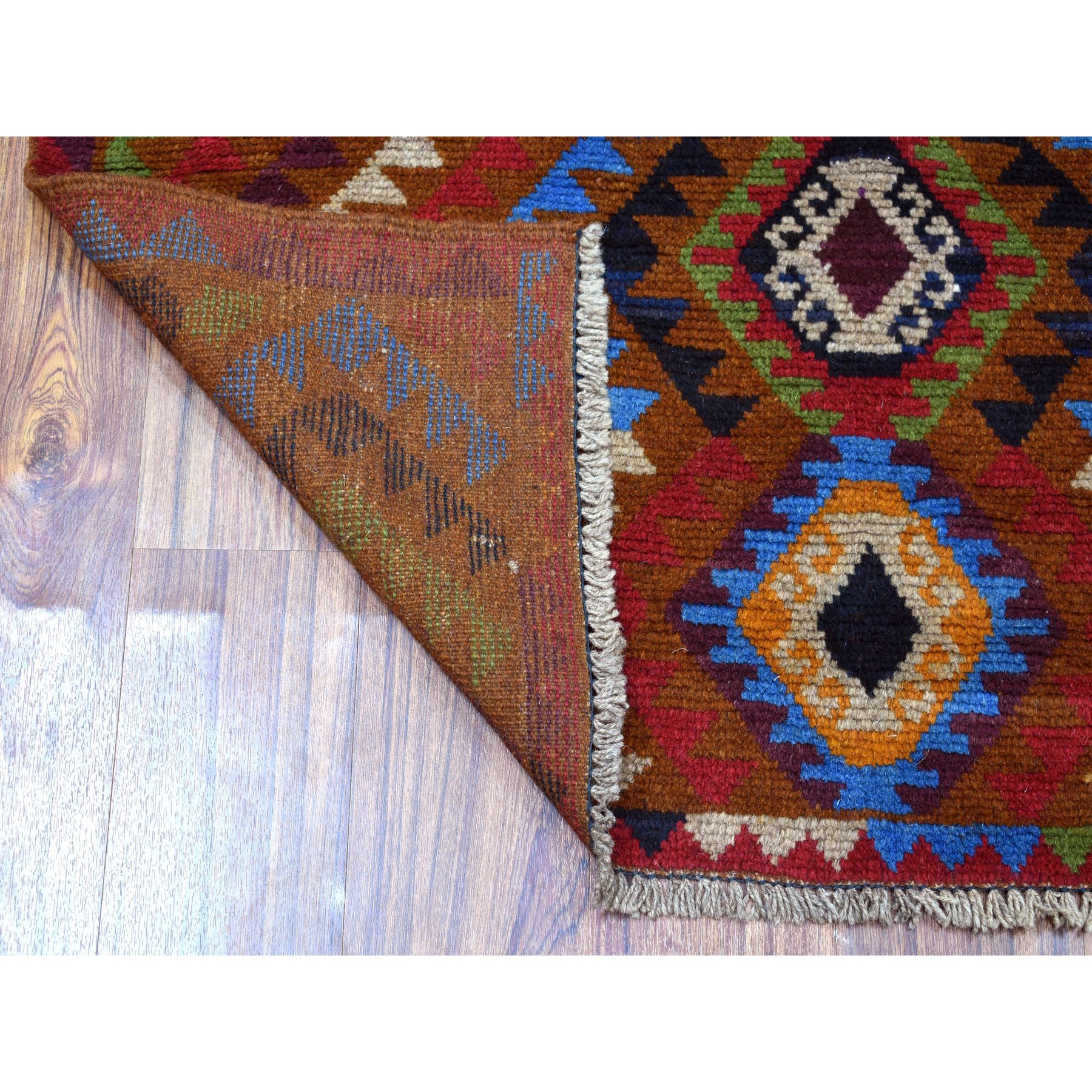 3-9 x6- Brown Hand Knotted Colorful Afghan Baluch Geometric Design Pure Wool Oriental Rug 