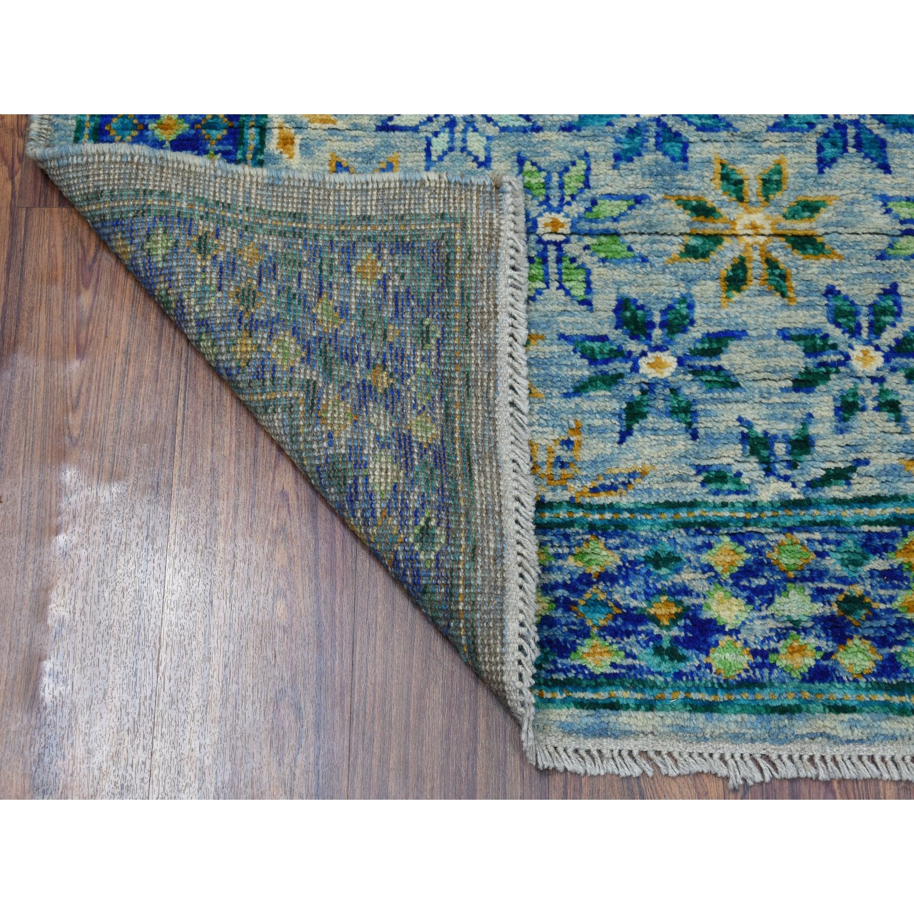 4-1 x6- Blue All Over Design Colorful Afghan Baluch Pure Wool Hand Knotted Oriental Rug 