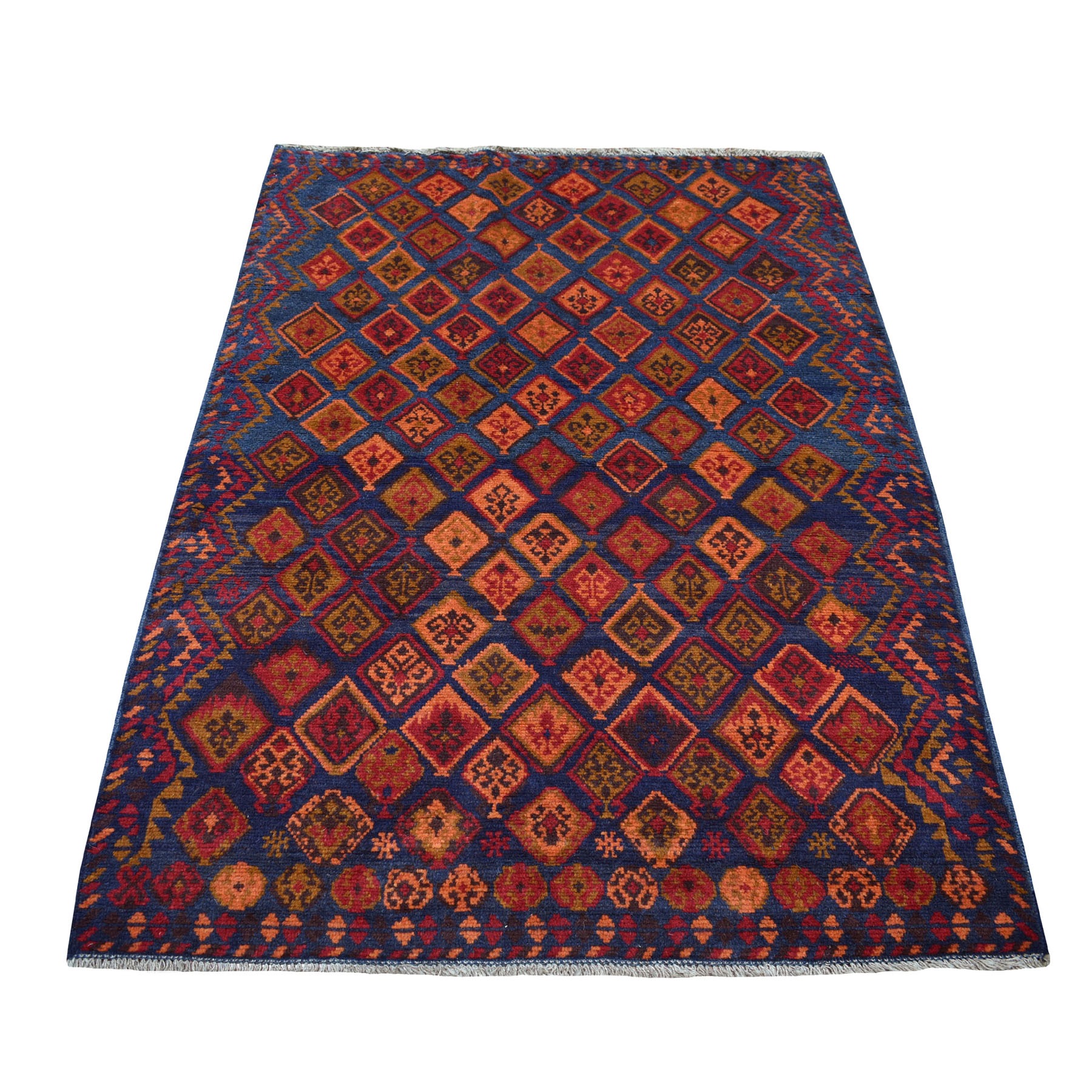 4'X5'6" Red Colorful Afghan Baluch Geometric Design Hand Knotted 100% Wool Oriental Rug moaecaed
