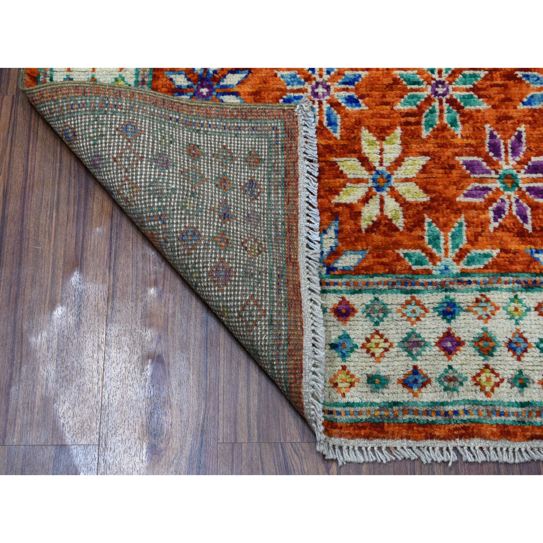 4-x5-9  Orange Hand Knotted Colorful Afghan Baluch All Over Design 100% Wool Oriental Rug 