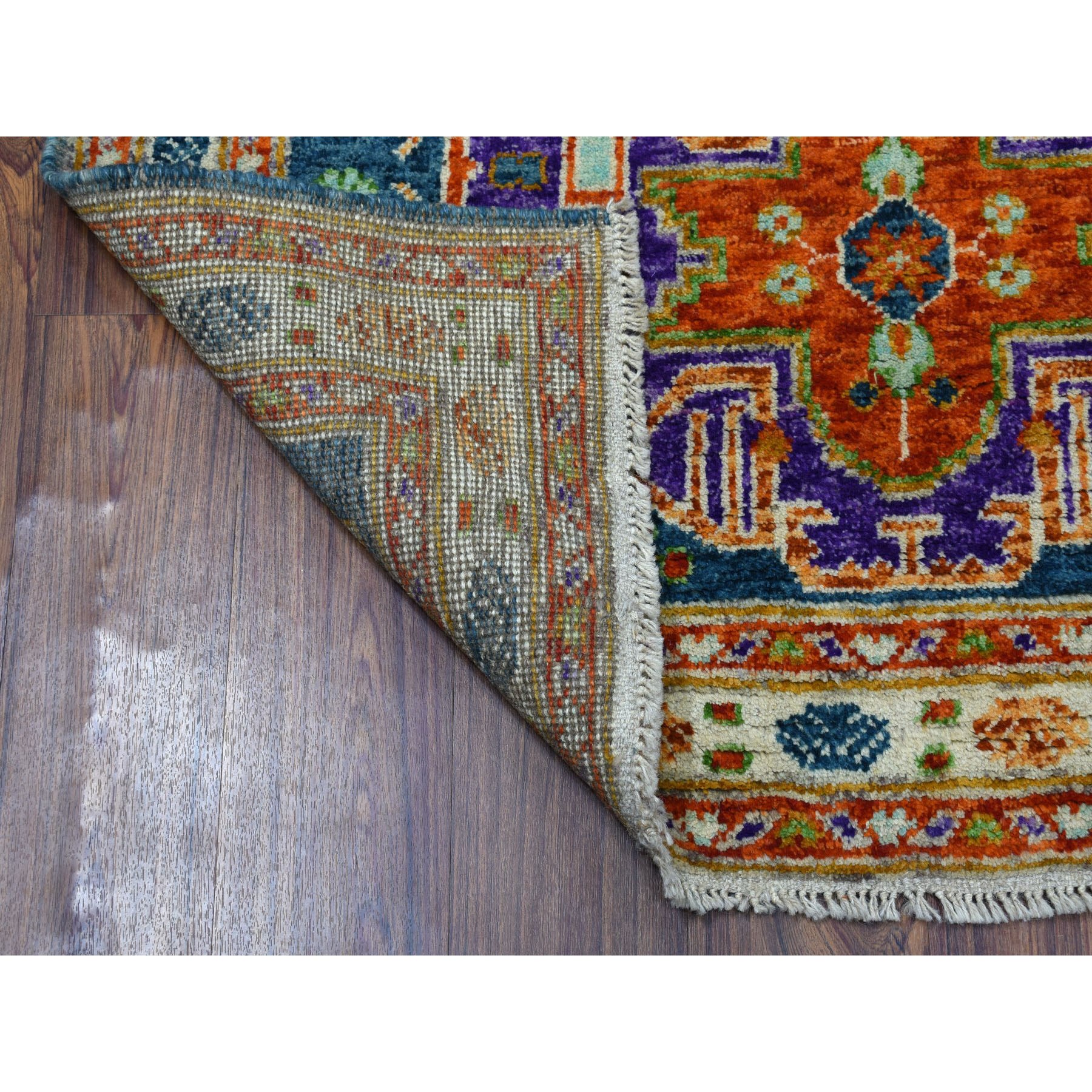4-x5-9  Orange Natural Dyes Colorful Afghan Baluch Geometric Design Hand Knotted 100% Wool Oriental Rug 