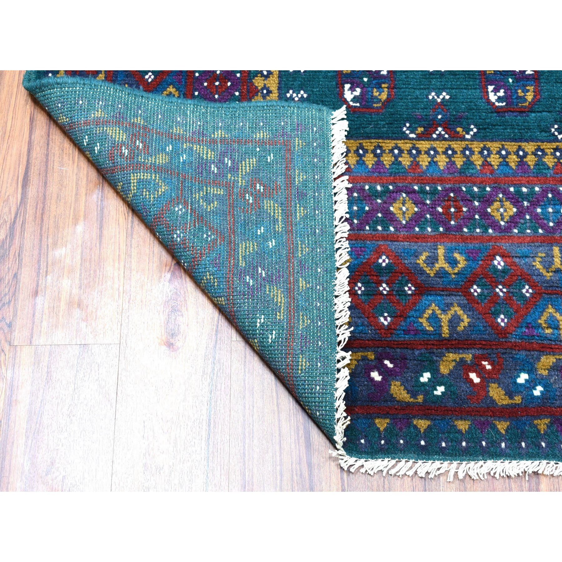5-5 x8- Green Natural Dyes Colorful Afghan Baluch Geometric Design Hand Knotted 100% Wool Oriental Rug 