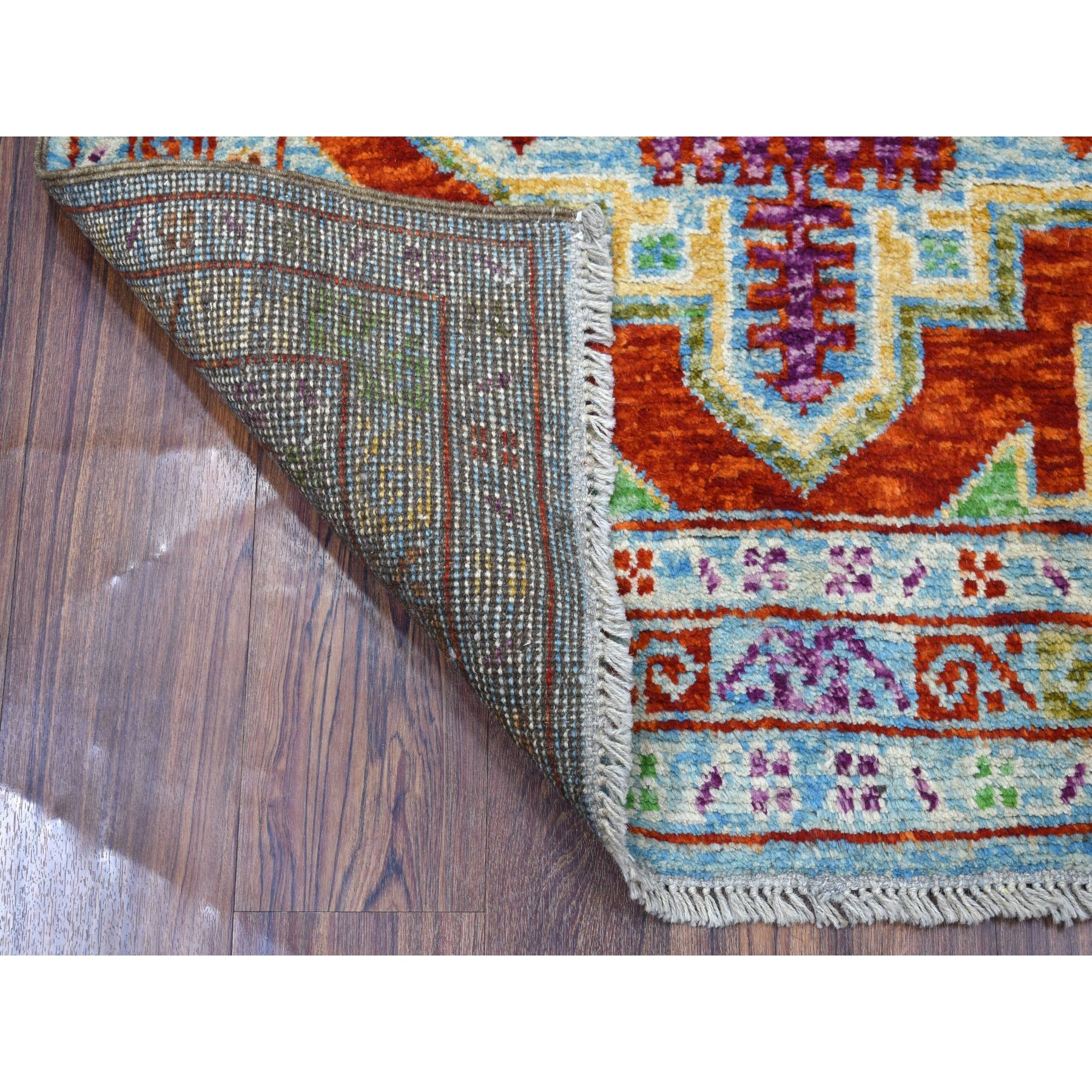 3-4 x5- Blue Hand Knotted Colorful Afghan Baluch Geometric Design Pure Wool Oriental Rug 