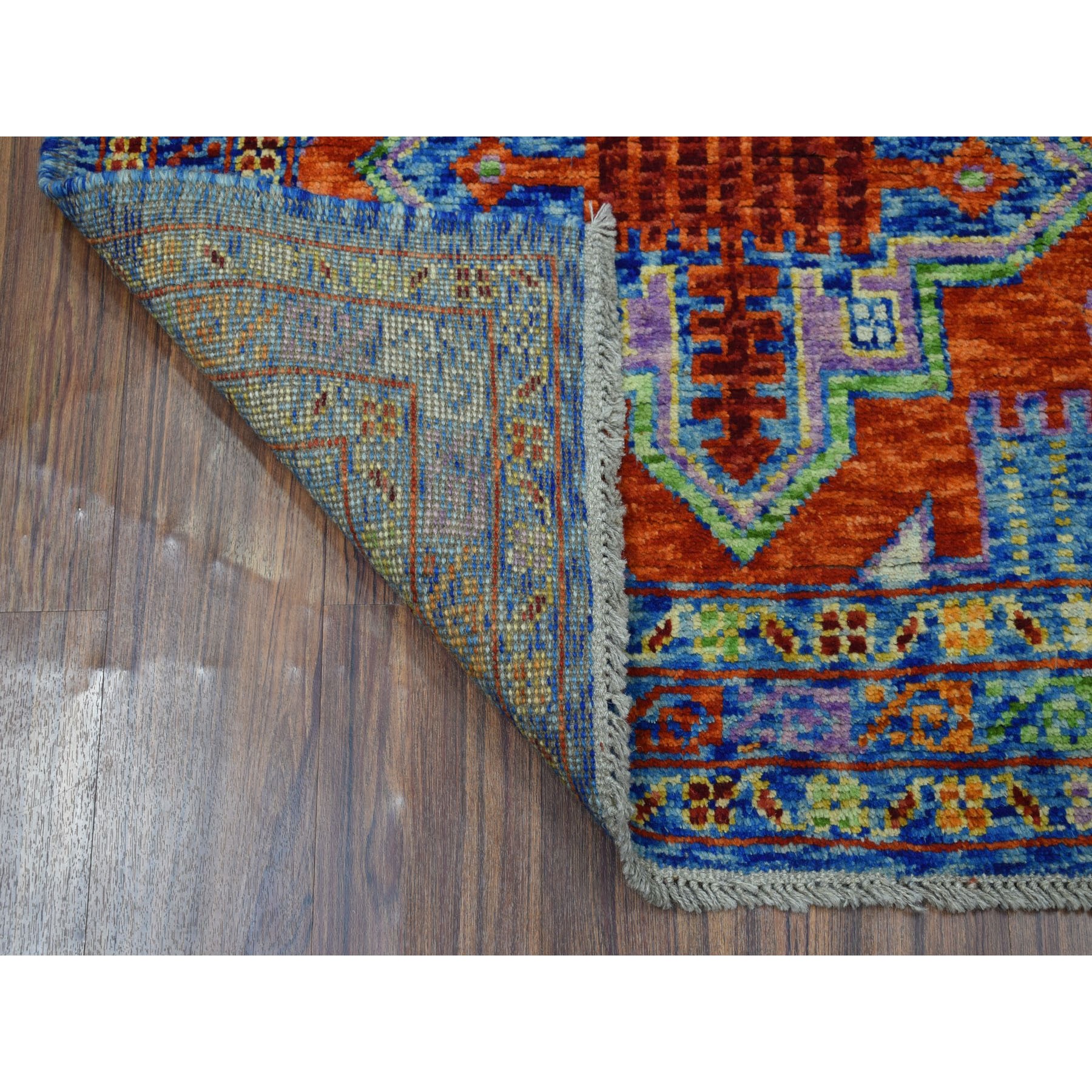 3-4 x5- Orange Geometric Design Colorful Afghan Baluch Hand Knotted 100% Wool Oriental Rug 