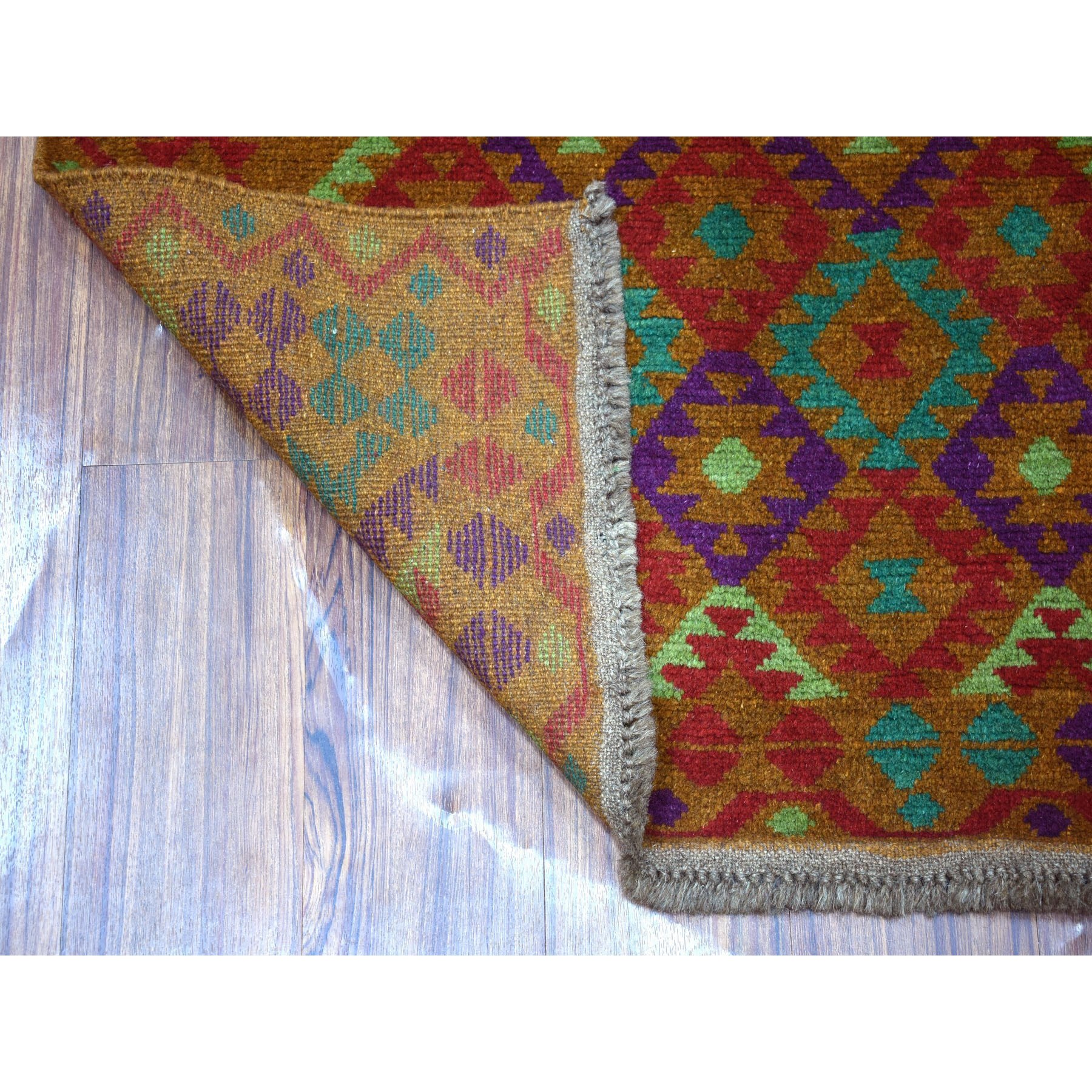 3-1 x4-9  Brown Colorful Afghan Baluch Geometric Design Hand Knotted Pure Wool Oriental Rug 