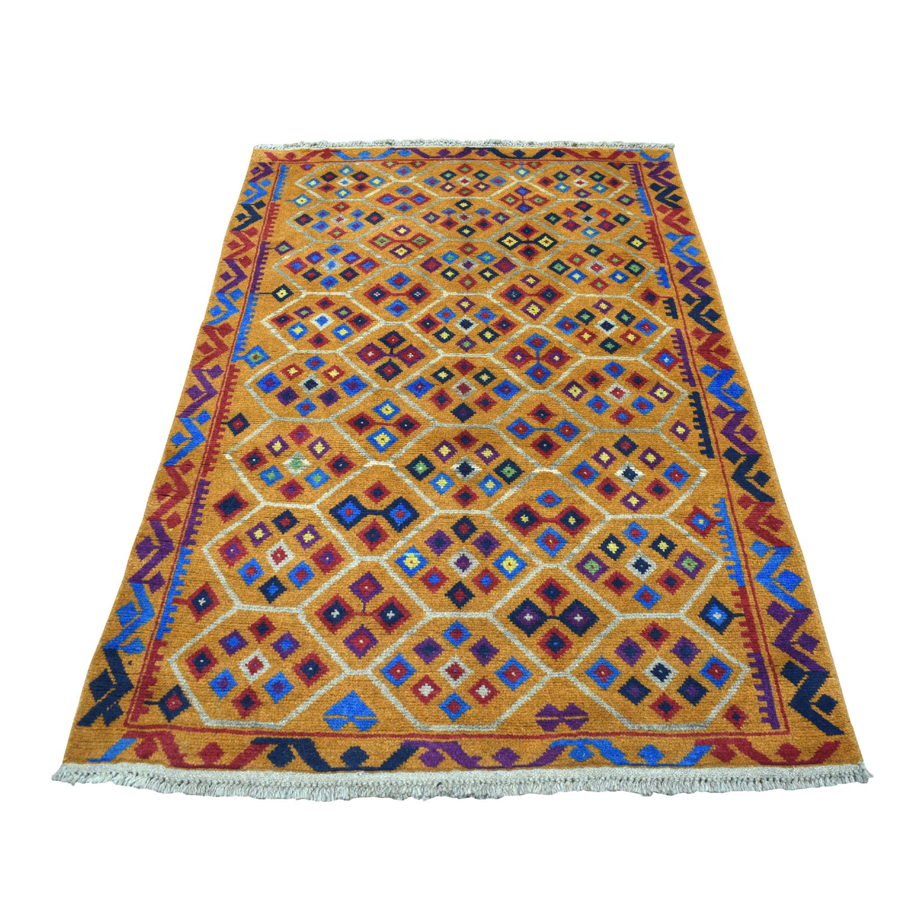 4'X5'10" Colorful Afghan Baluch Tribal Design Hand Knotted 100% Wool Oriental Rug moaeca8b