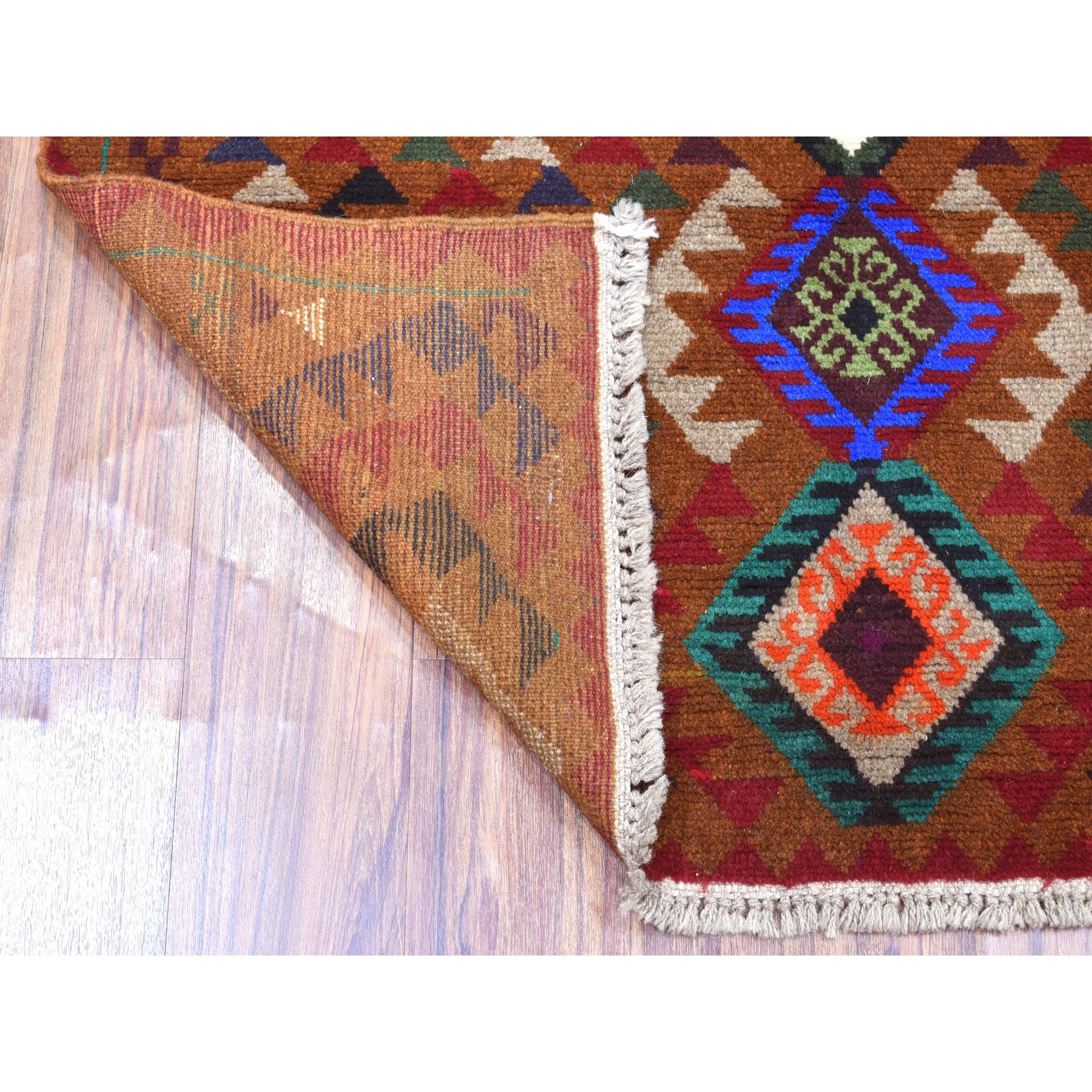 3-10 x6-2  Brown Geometric Design Colorful Afghan Baluch Hand Knotted 100% Wool Oriental Rug 