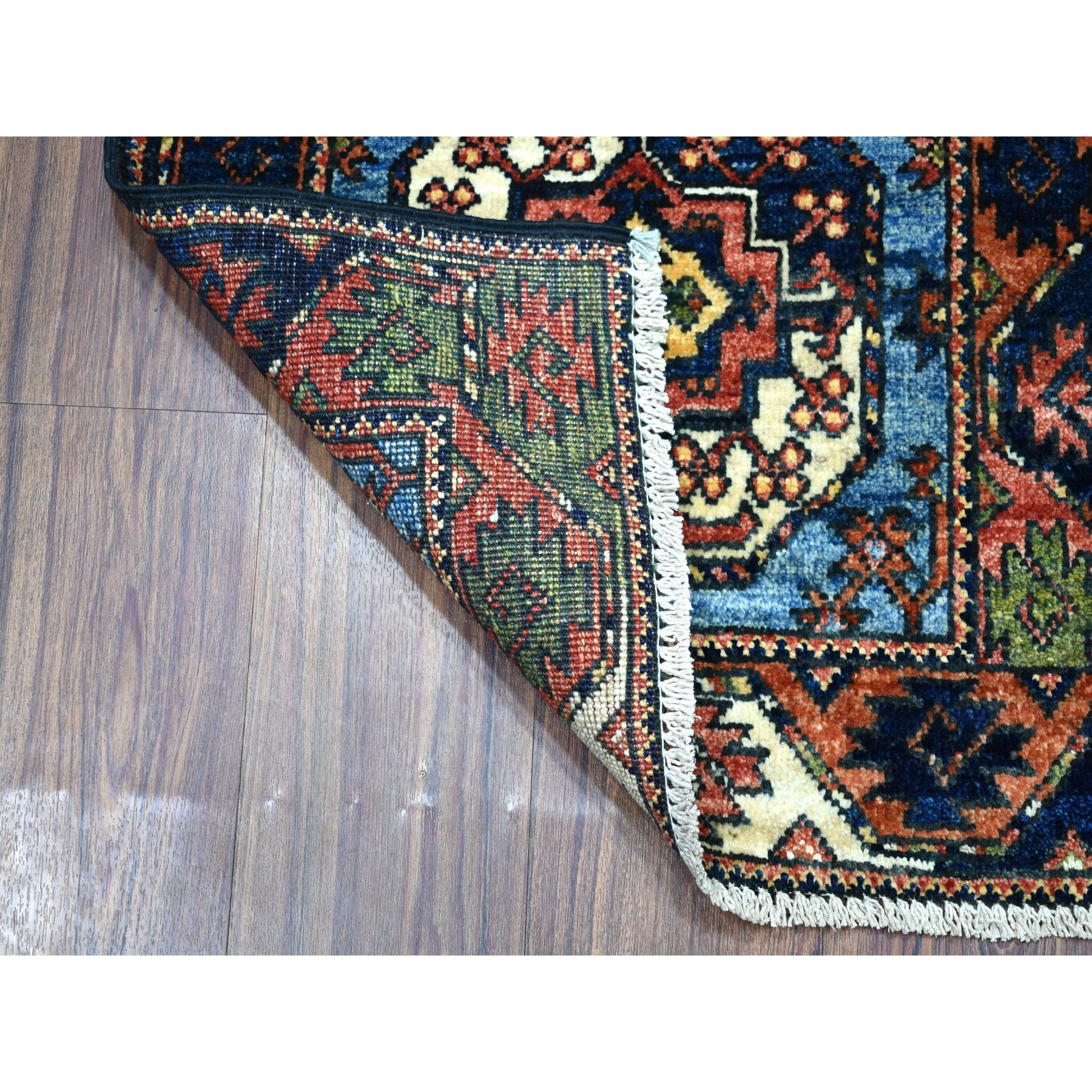 2-x2-10  Blue Hand Knotted Afghan Ersari Elephant Feet Design Pure Wool Oriental Rug 