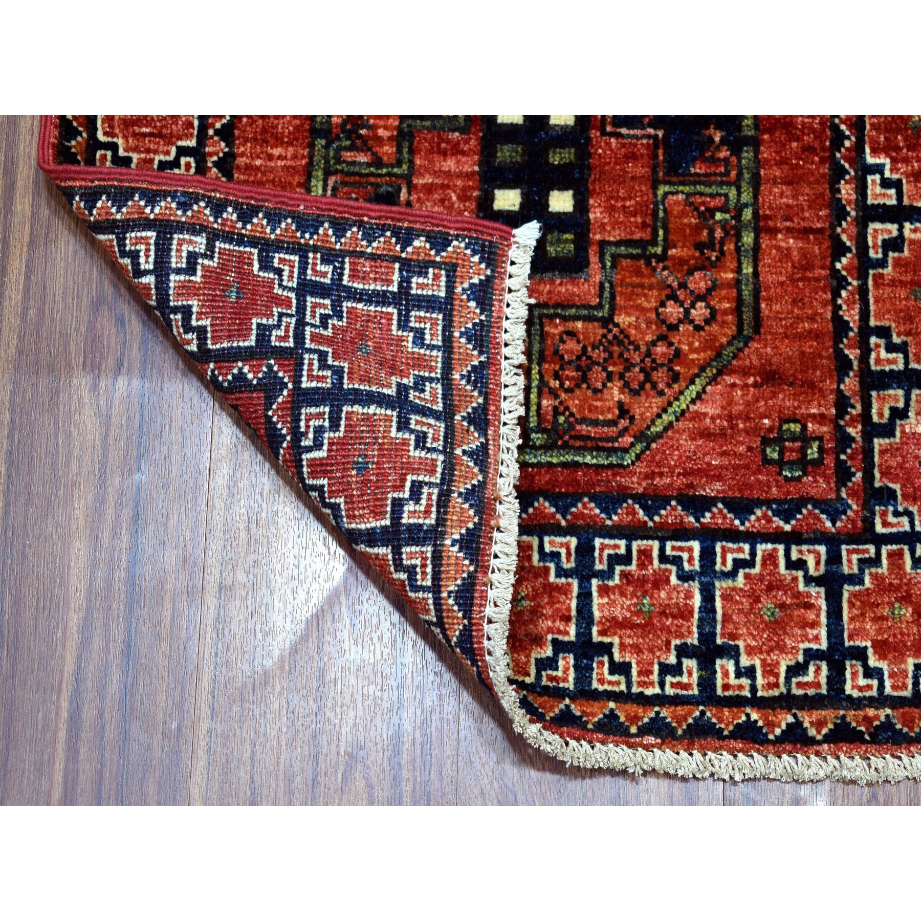 2-x3-2  Red Elephant Feet Design Afghan Ersari Hand Knotted Pure Wool Oriental Rug 