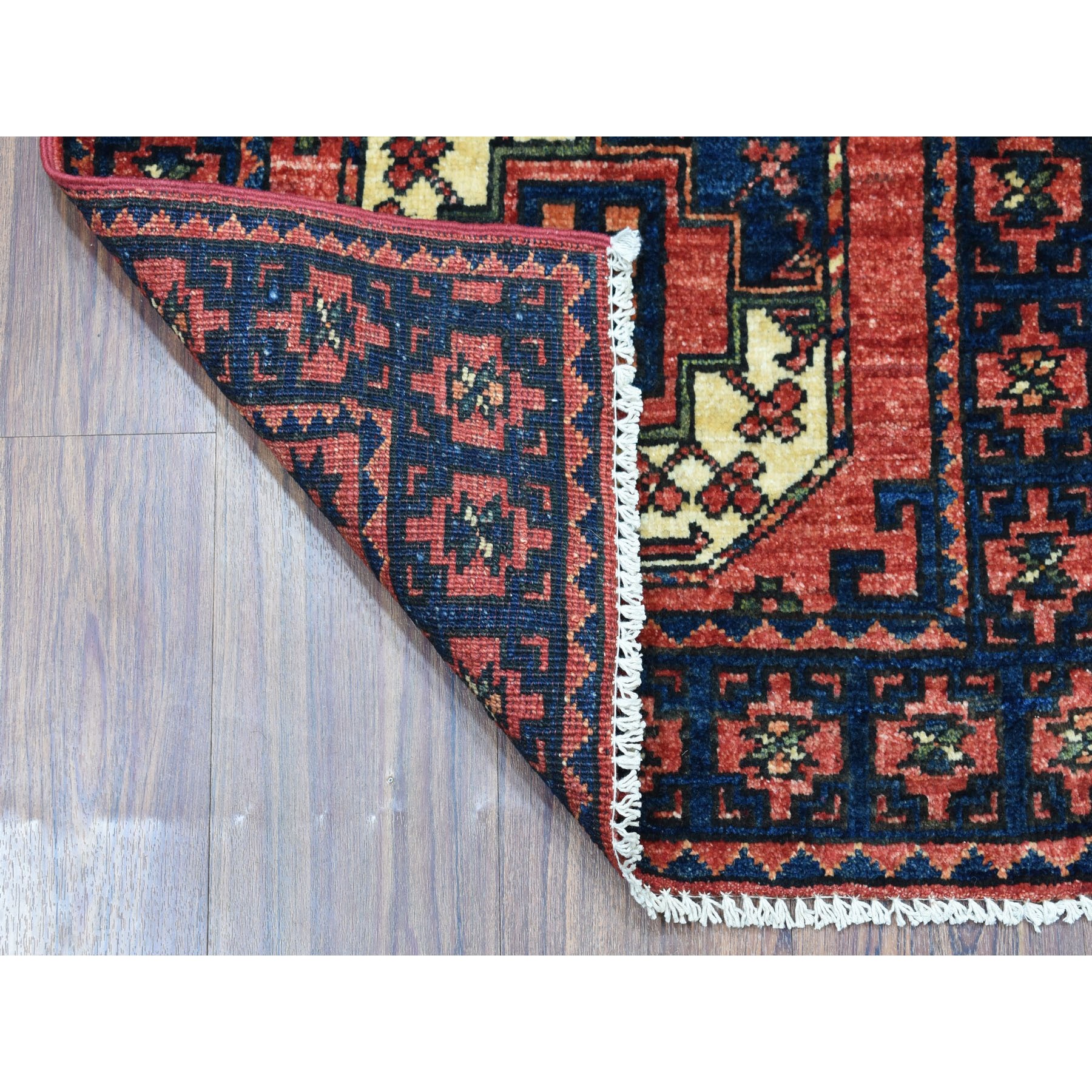 2-x3- Red Elephant Feet Design Hand Knotted Afghan Ersari Pure Wool Oriental Rug 