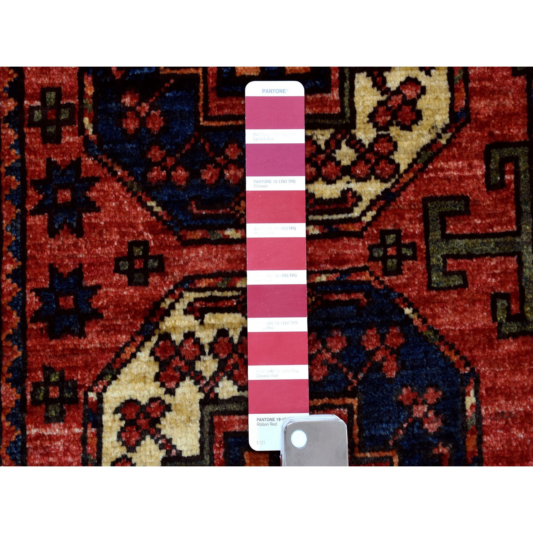 2-x3- Red Elephant Feet Design Hand Knotted Afghan Ersari Pure Wool Oriental Rug 