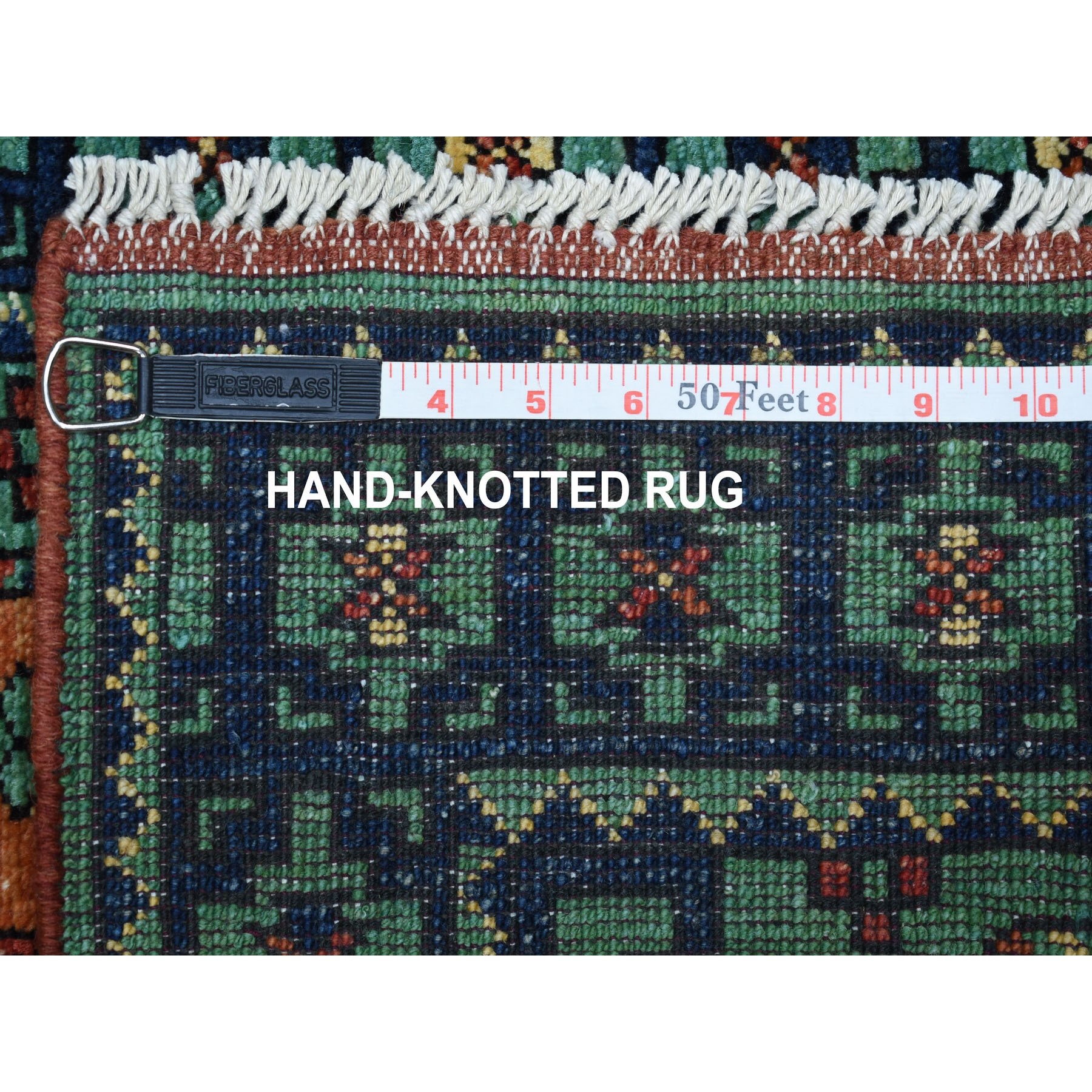 2-x2-10  Green Hand Knotted Afghan Ersari Elephant Feet Design Pure Wool Oriental Rug 