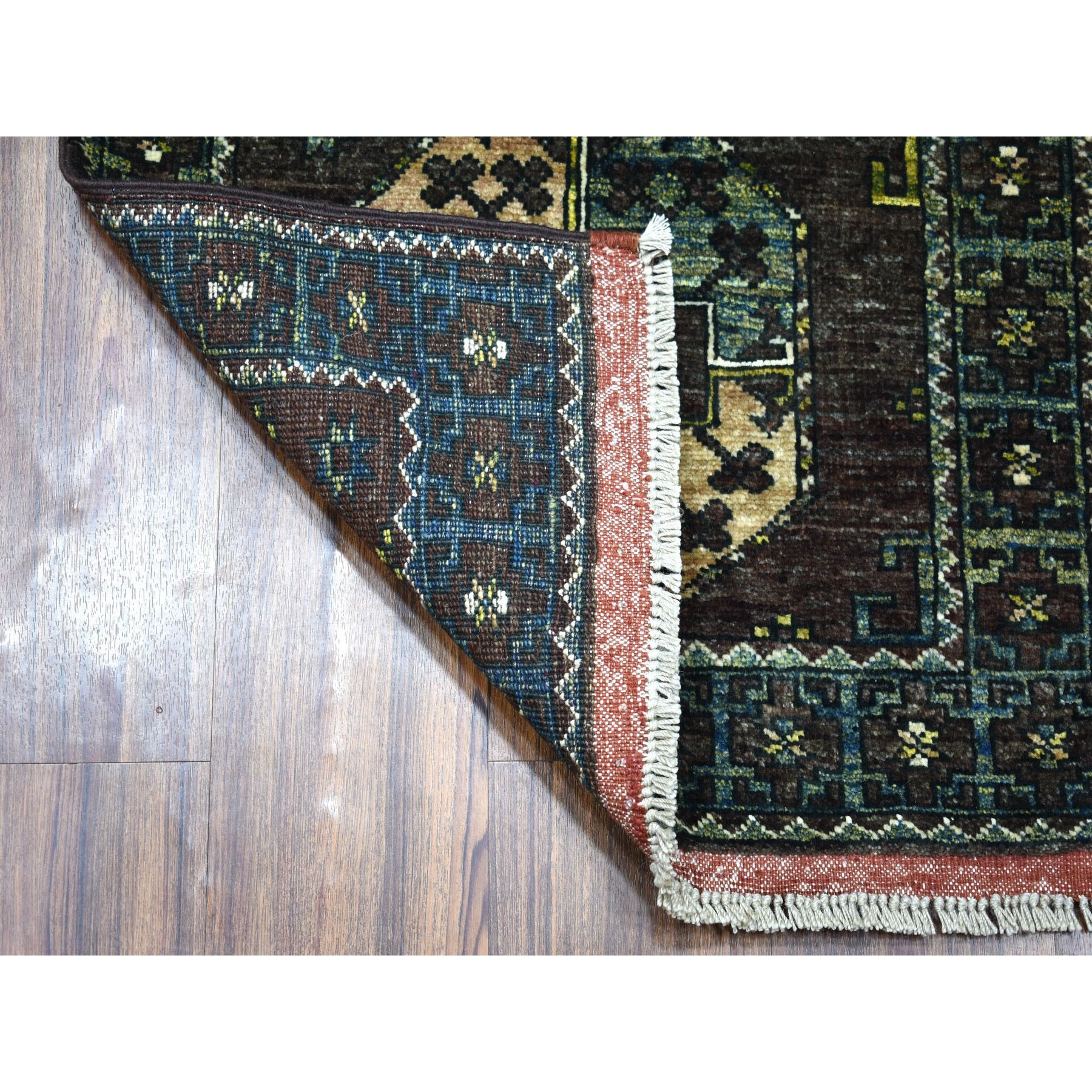 2-x2-10  Natural Dyes Elephant Feet Design Afghan Ersari Hand Knotted Pure Wool Oriental Rug 