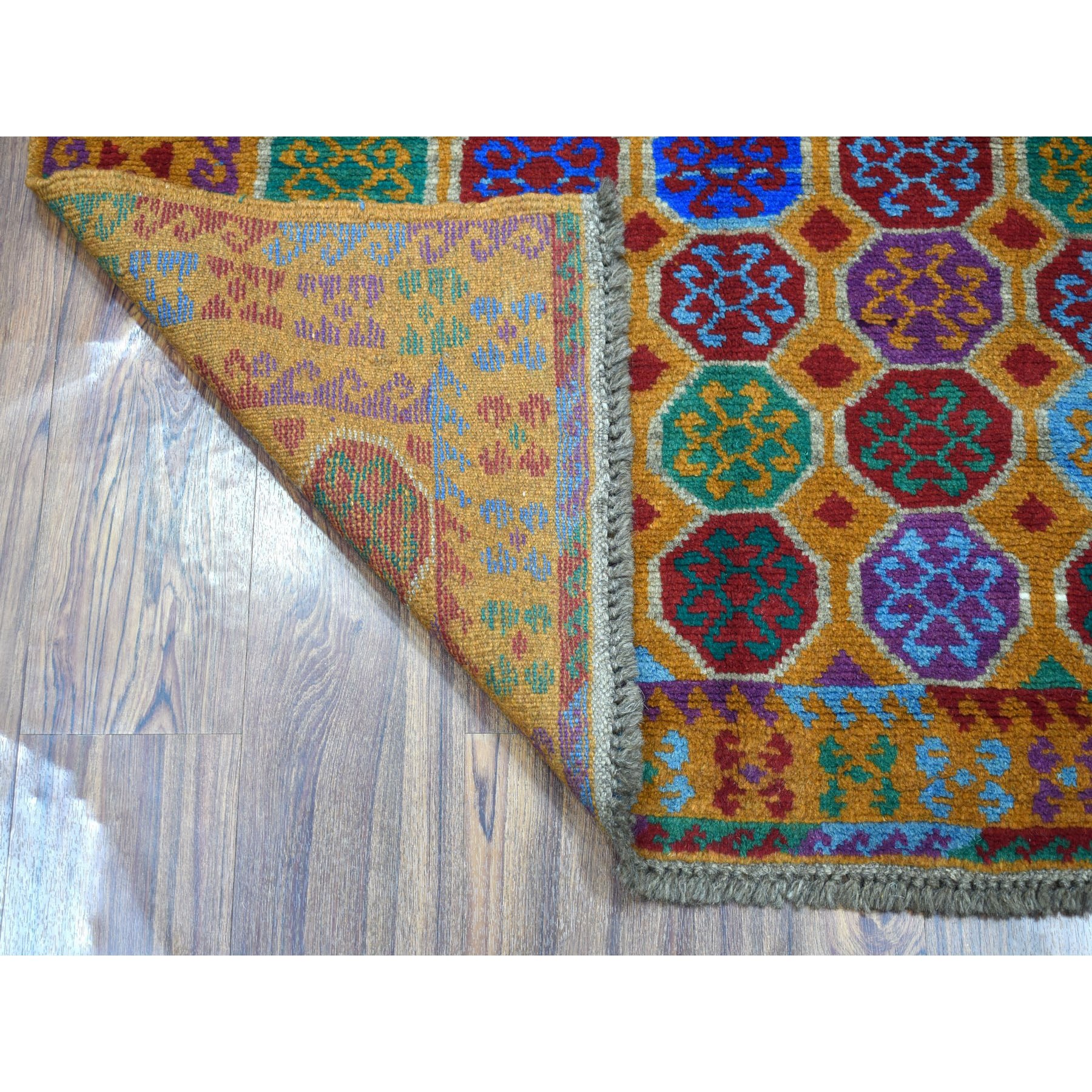 3-5 x4-7  Orange Elephant Feet Design Colorful Afghan Baluch Hand Knotted Pure Wool Oriental Rug 