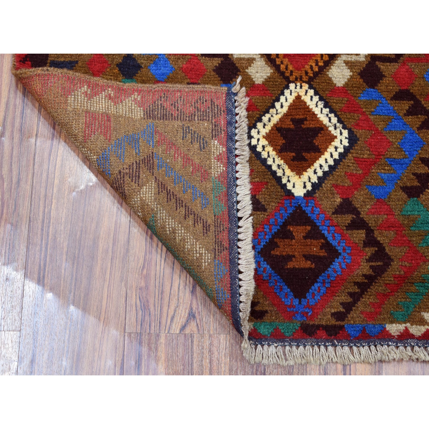 3-x4-6  Brown Hand Knotted Tribal Design Colorful Afghan Baluch Pure Wool Oriental Rug 