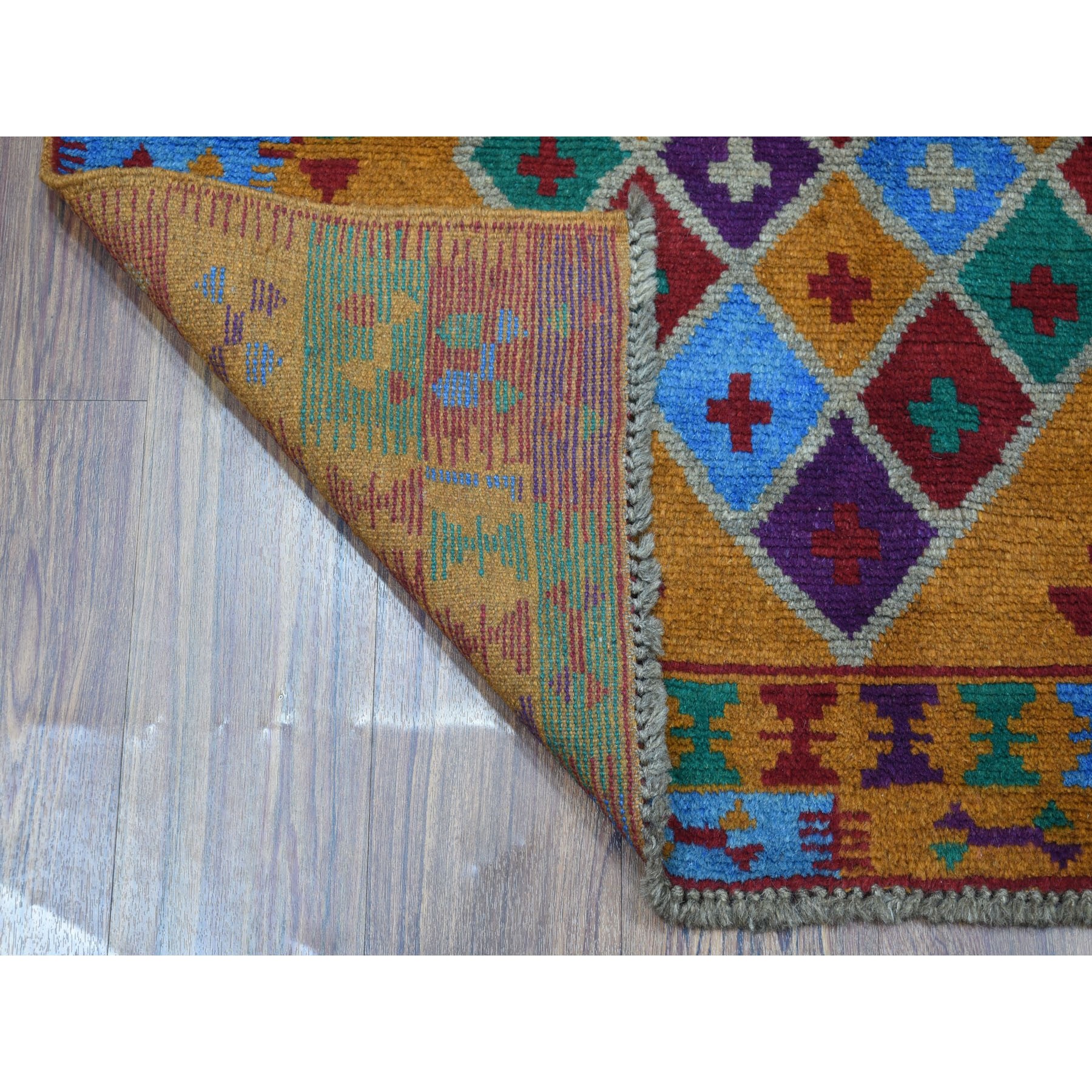 3-5 x4-8  Orange Geometric Design Hand Knotted Colorful Afghan Baluch Pure Wool Oriental Rug 