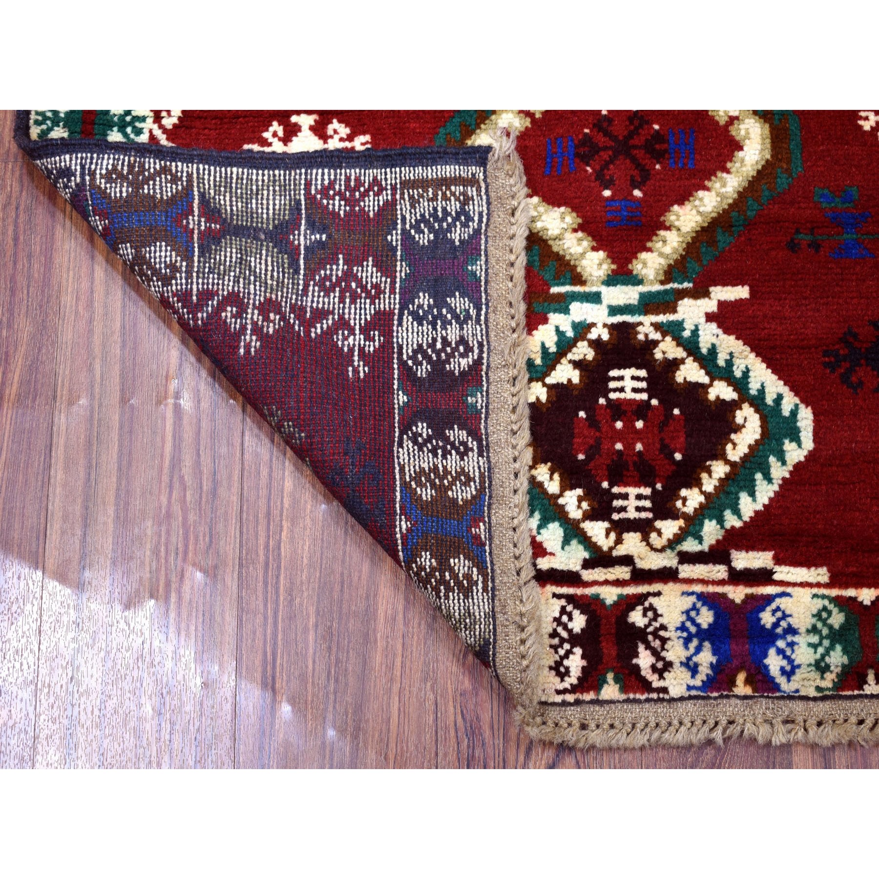 3-3 x4-9  Red Colorful Afghan Baluch Geometric Design Hand Knotted Pure Wool Oriental Rug 