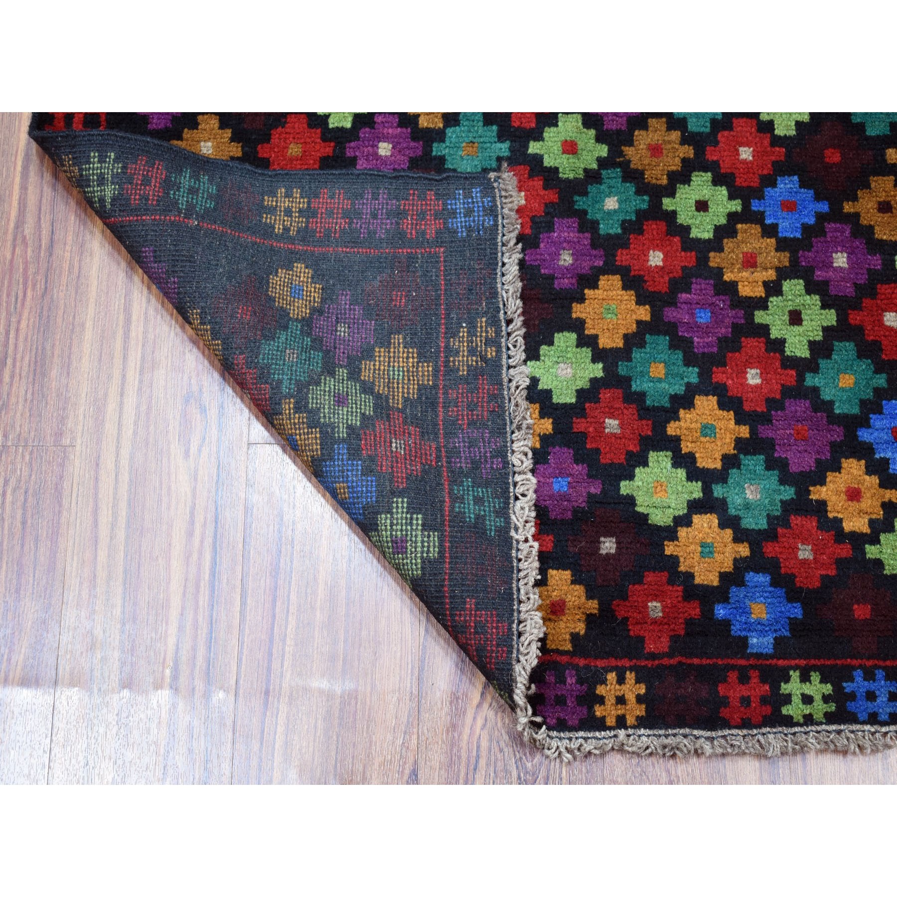 3-5 x5- Colorful Afghan Baluch All Over Design Hand Knotted Pure Wool Oriental Rug 