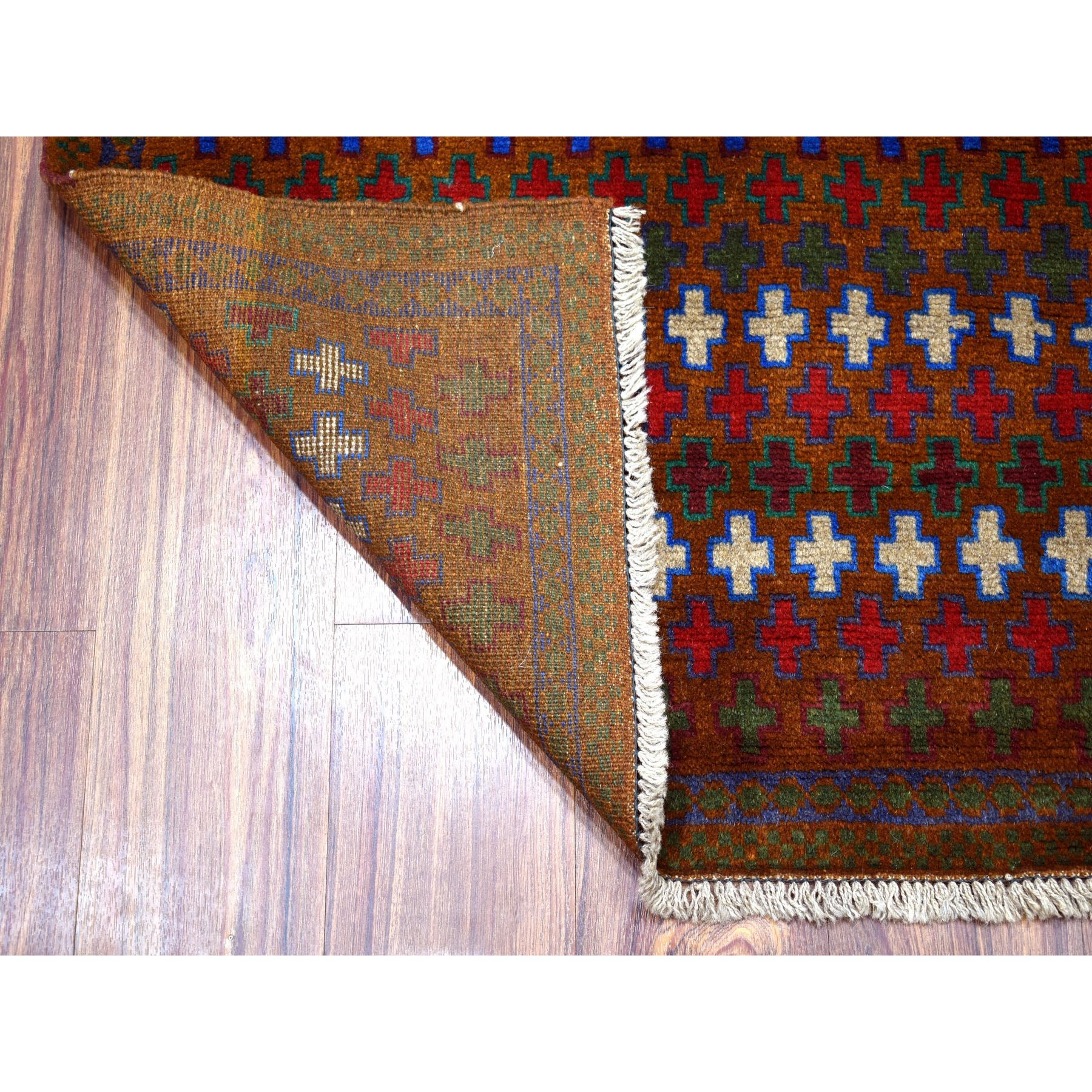3-3 x4-7  Brown All Over Design Colorful Afghan Baluch Hand Knotted Pure Wool Oriental Rug 