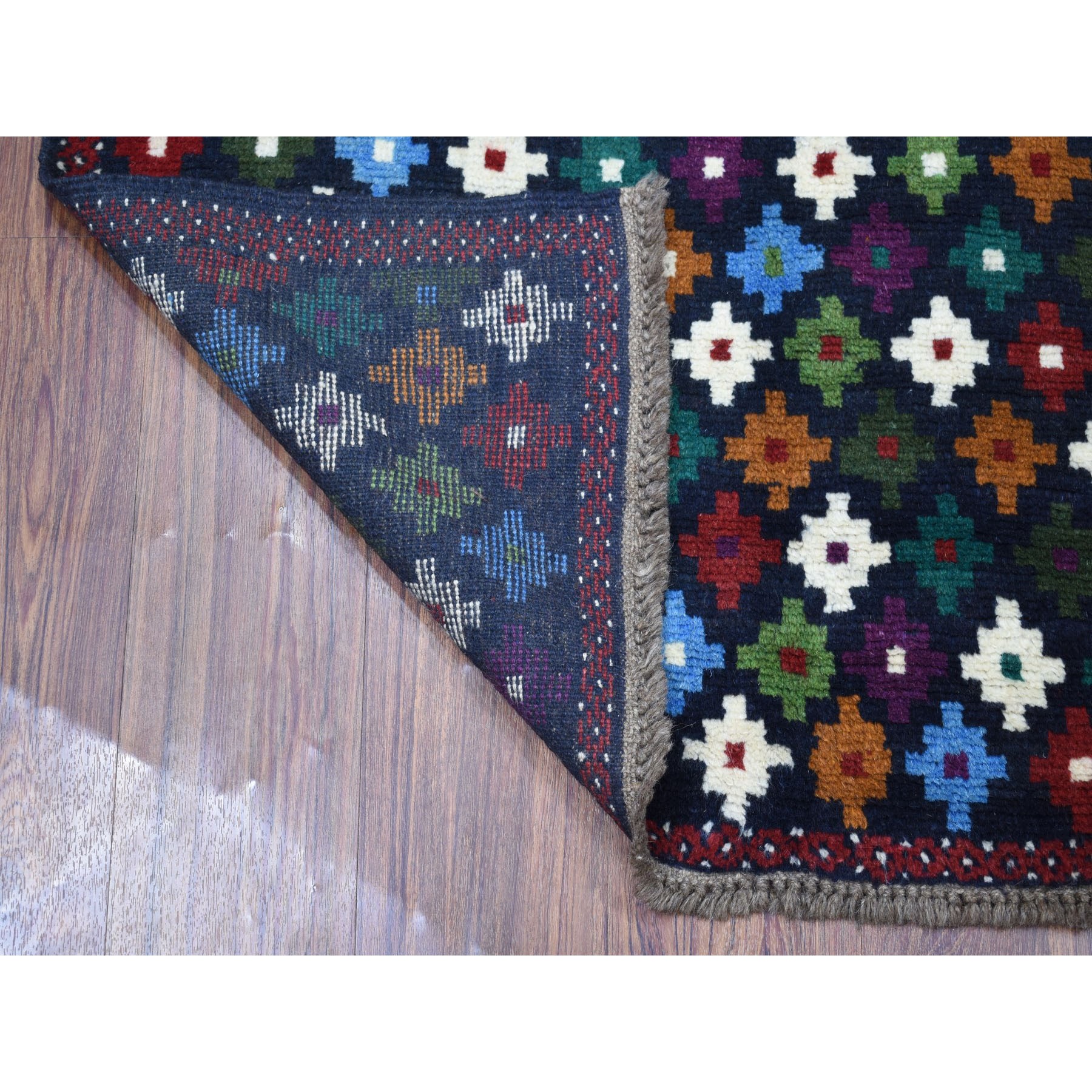 3-4 x4-8  Blue Colorful Afghan Baluch All Over Design Pure Wool Hand Knotted Oriental Rug 