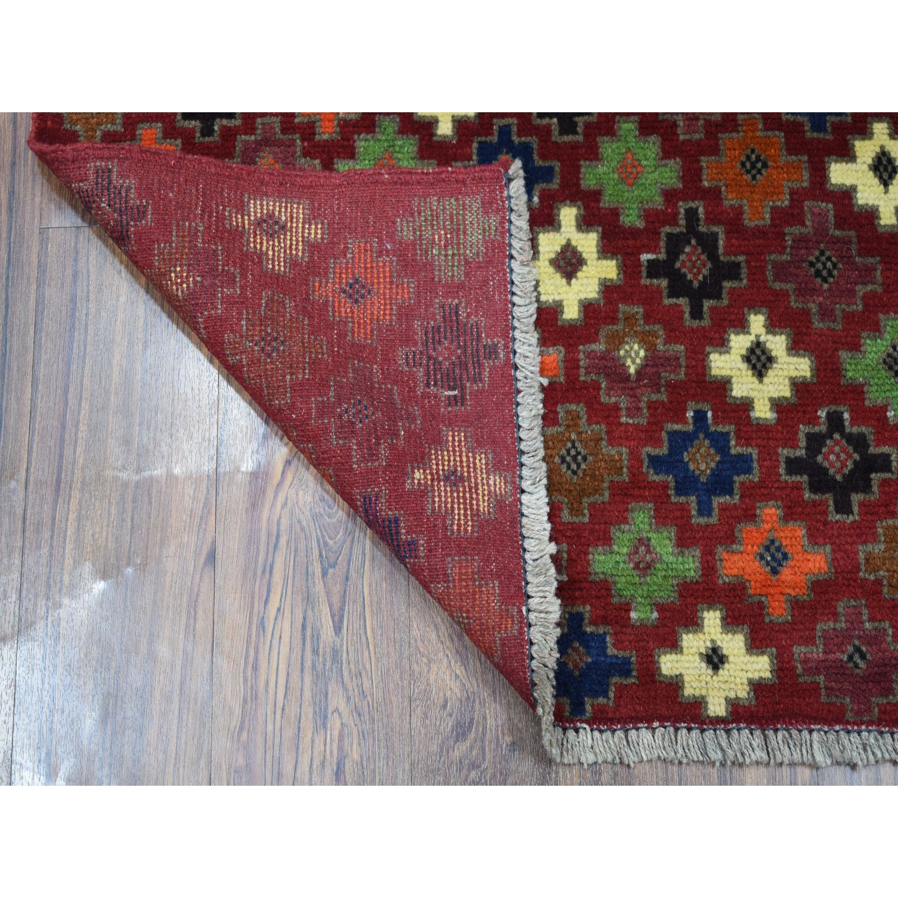 3-1 x4-10  Red All Over Design Colorful Afghan Baluch Hand Knotted Pure Wool Oriental Rug 