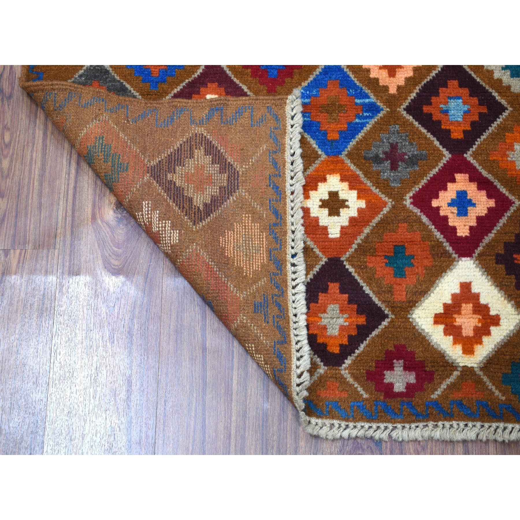 3-5 x4-10  Brown Geometric Design Colorful Afghan Baluch Pure Wool Hand Knotted Oriental Rug 
