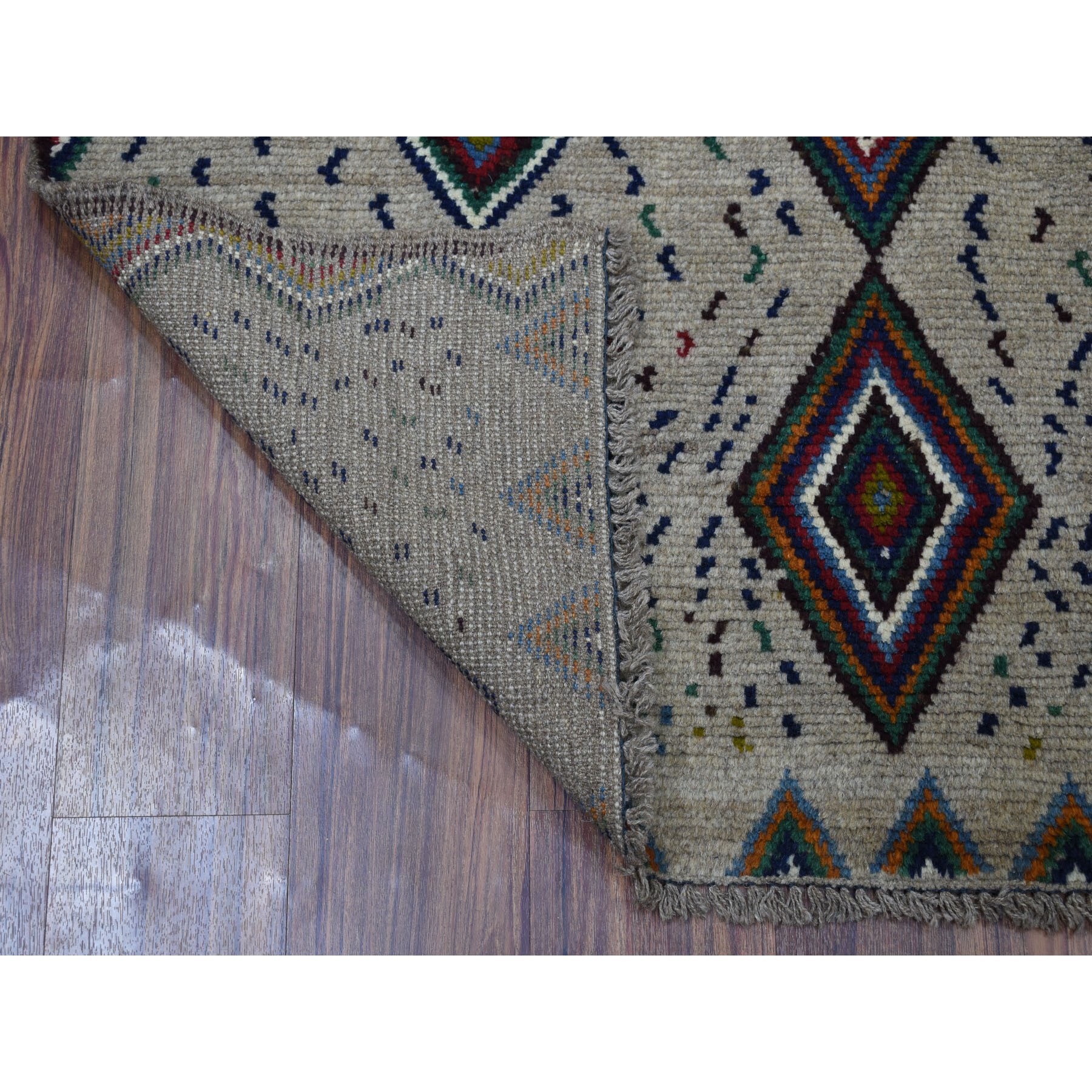 4-x5-7  Gray Geometric Design Colorful Afghan Baluch Hand Knotted Pure Wool Oriental Rug 