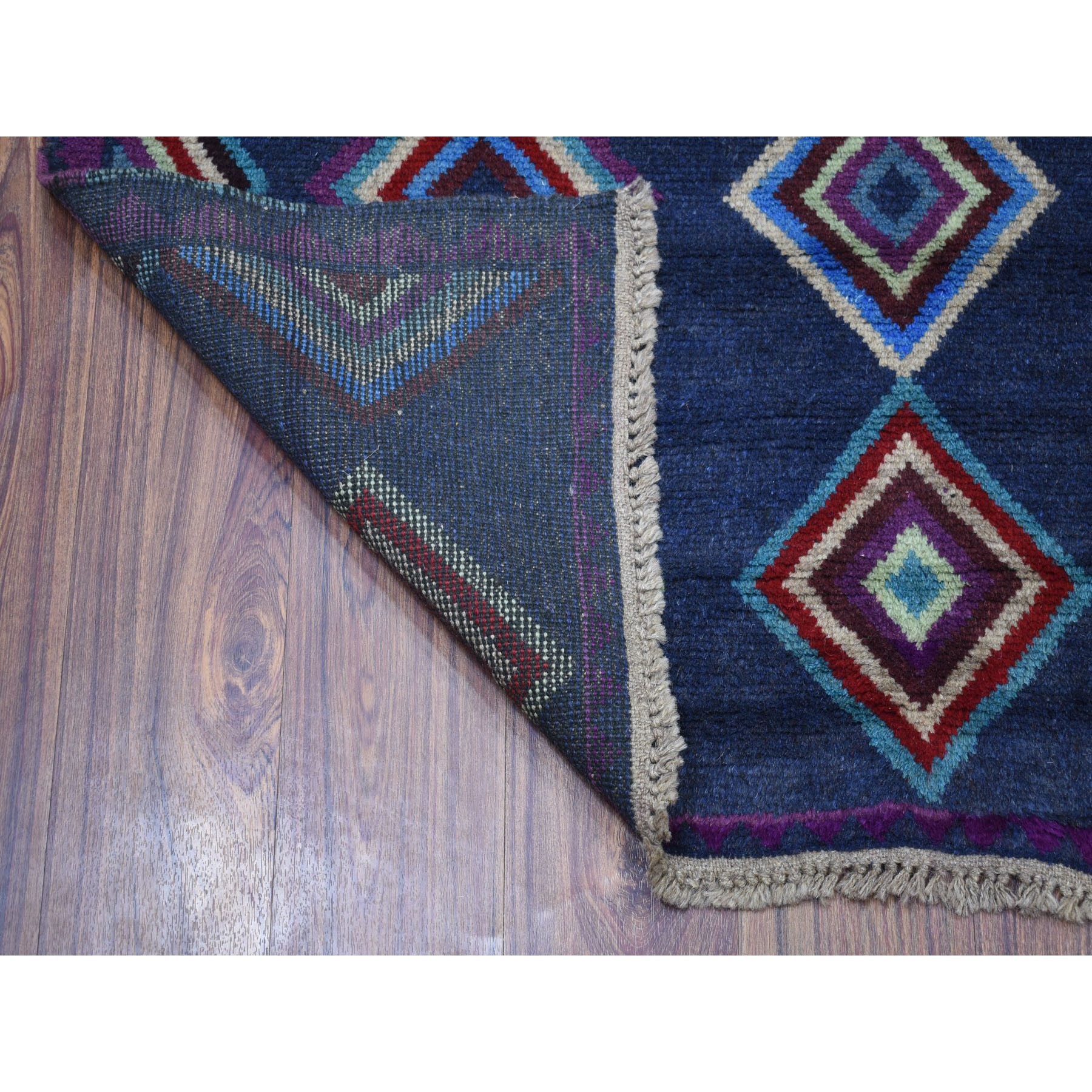 4-2 x5-7  Blue Colorful Afghan Baluch Geometric Design Hand Knotted Pure Wool Oriental Rug 
