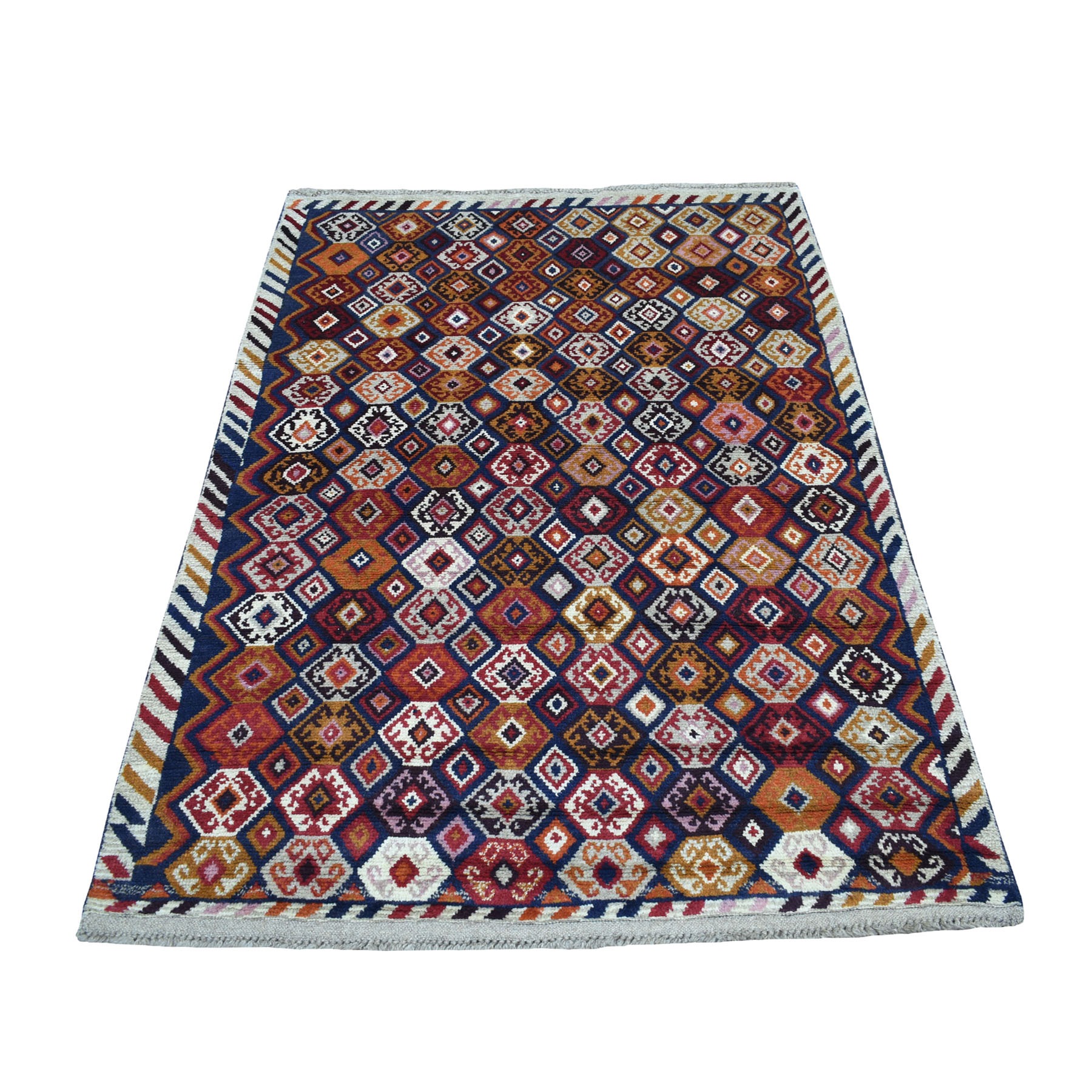 3'10"X6' Blue Tribal Design Hand Knotted Colorful Afghan Baluch Pure Wool Oriental Rug moaecca0