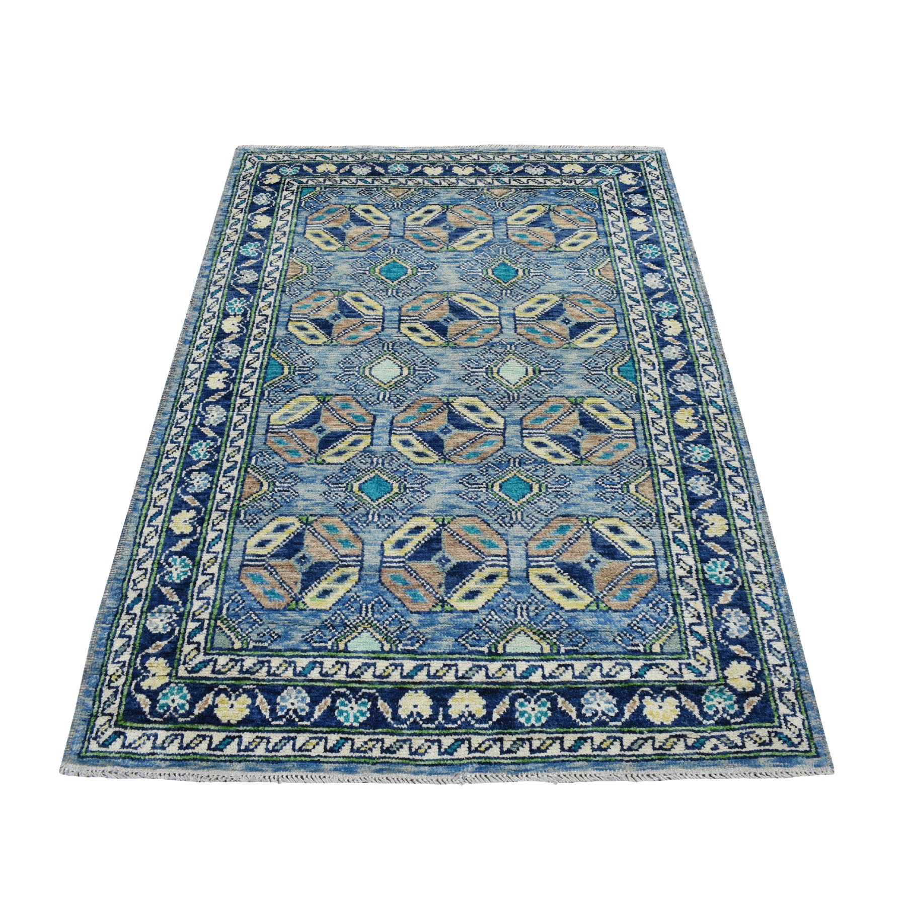 4'1"X6' Blue Tribal Design Hand Knotted Colorful Afghan Baluch Pure Wool Oriental Rug moaeccae