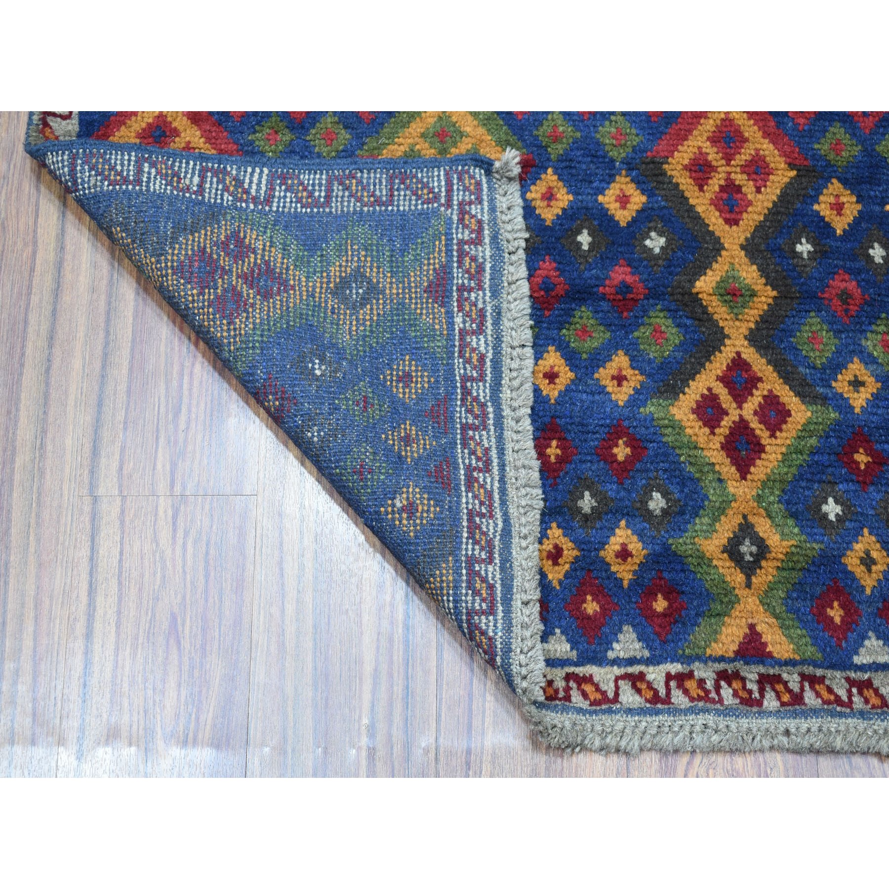 4-1 x5-8  Blue Colorful Afghan Baluch Geometric Design Hand Knotted Pure Wool Oriental Rug 