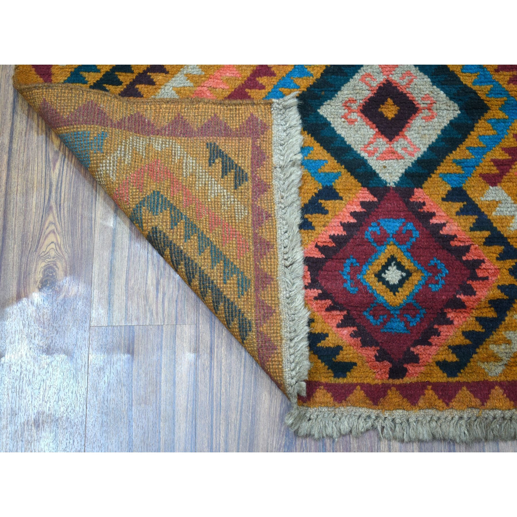 3-9 x6-3  Orange Colorful Afghan Baluch Geometric Design Hand Knotted Pure Wool Oriental Rug 