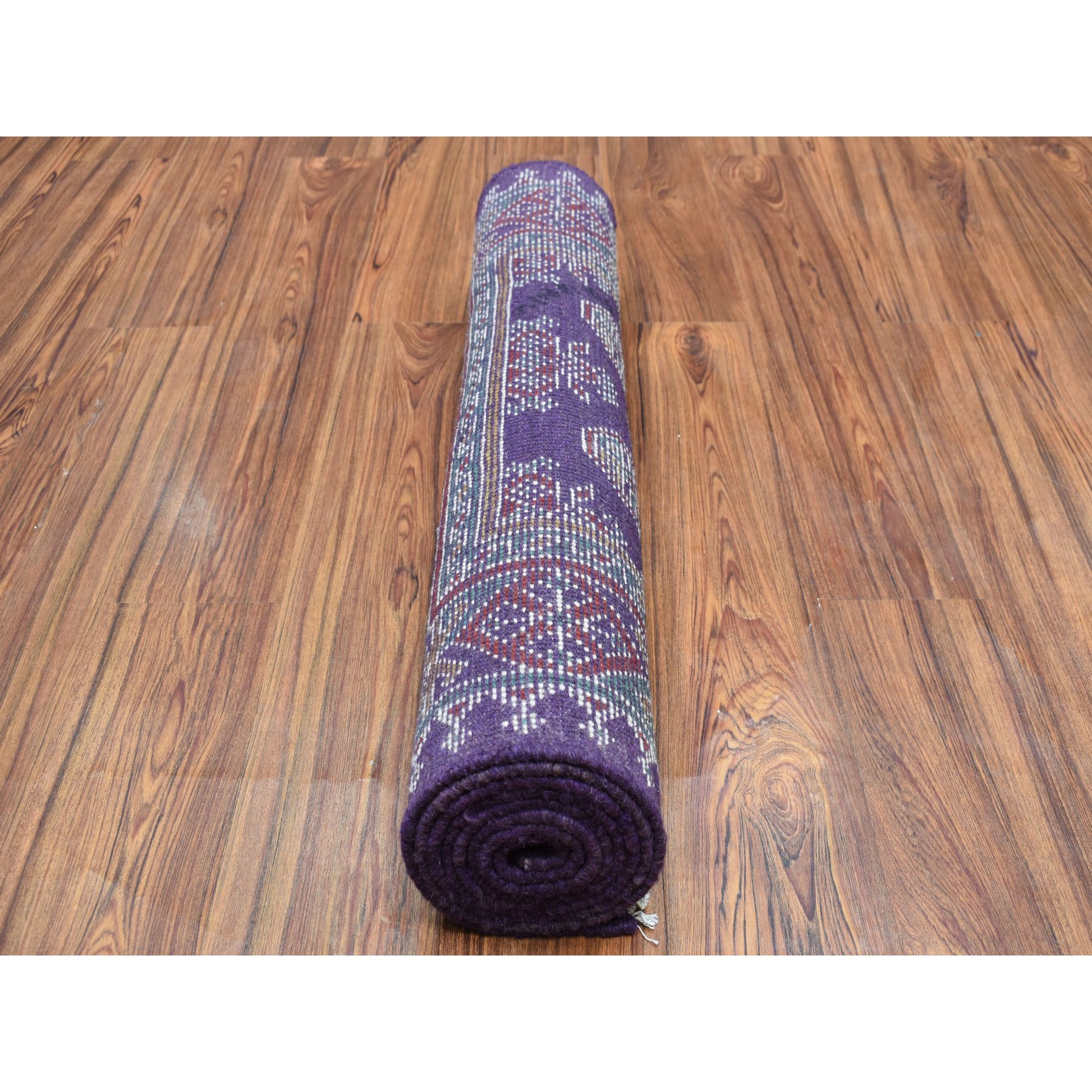 2-9 x7-9  Purple Geometric Design Colorful Afghan Baluch Hand Knotted Pure Wool Runner Oriental Rug 